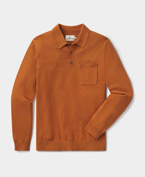 Robles Knit Long Sleeve Polo: Almond