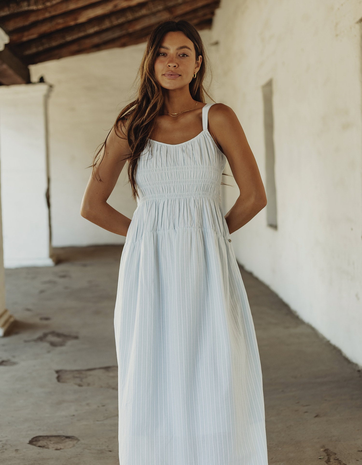 Brielle Maxi Dress in Sea Glass Stripe L
