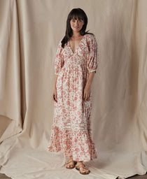 Isla Maxi Dress: Antique Floral Mineral Red