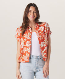 Sonoran Slub Camp Shirt: Cayenne Floral Print