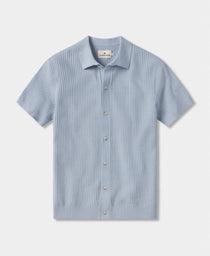 Waffle Stitch Button Up: Clear Sky