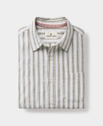Lived-In Cotton Long Sleeve Button Up: Pine Needle Stripe
