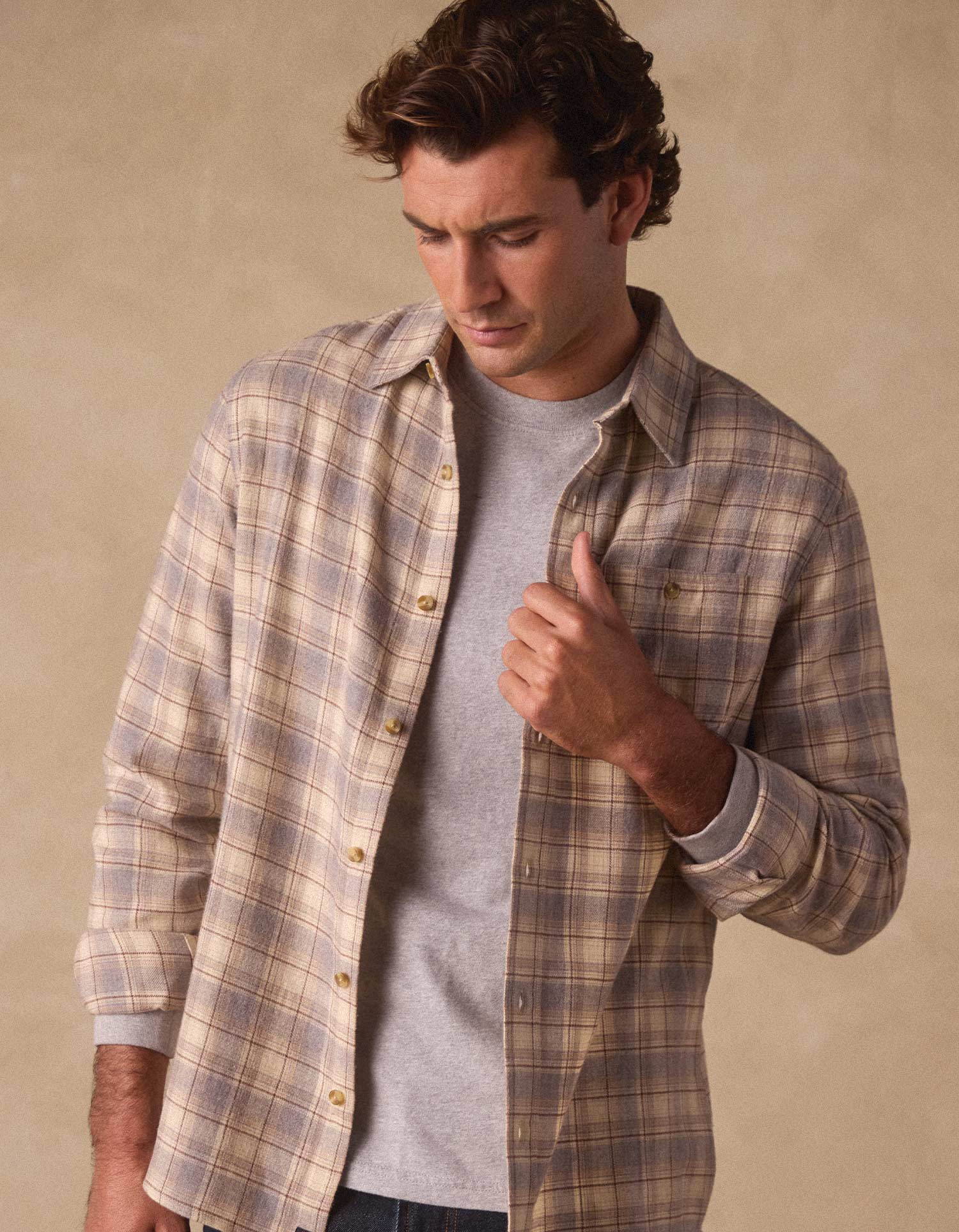 Hudson Double Brushed Flannel in Cream Plaid M