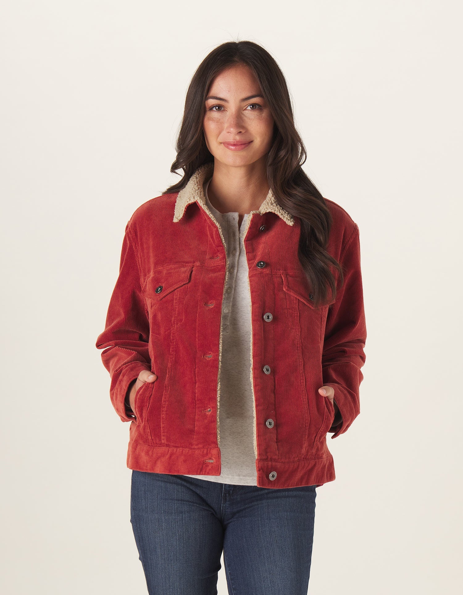 Red Corduroy Trucker Women's Sherpa Lined Corduroy Jacket