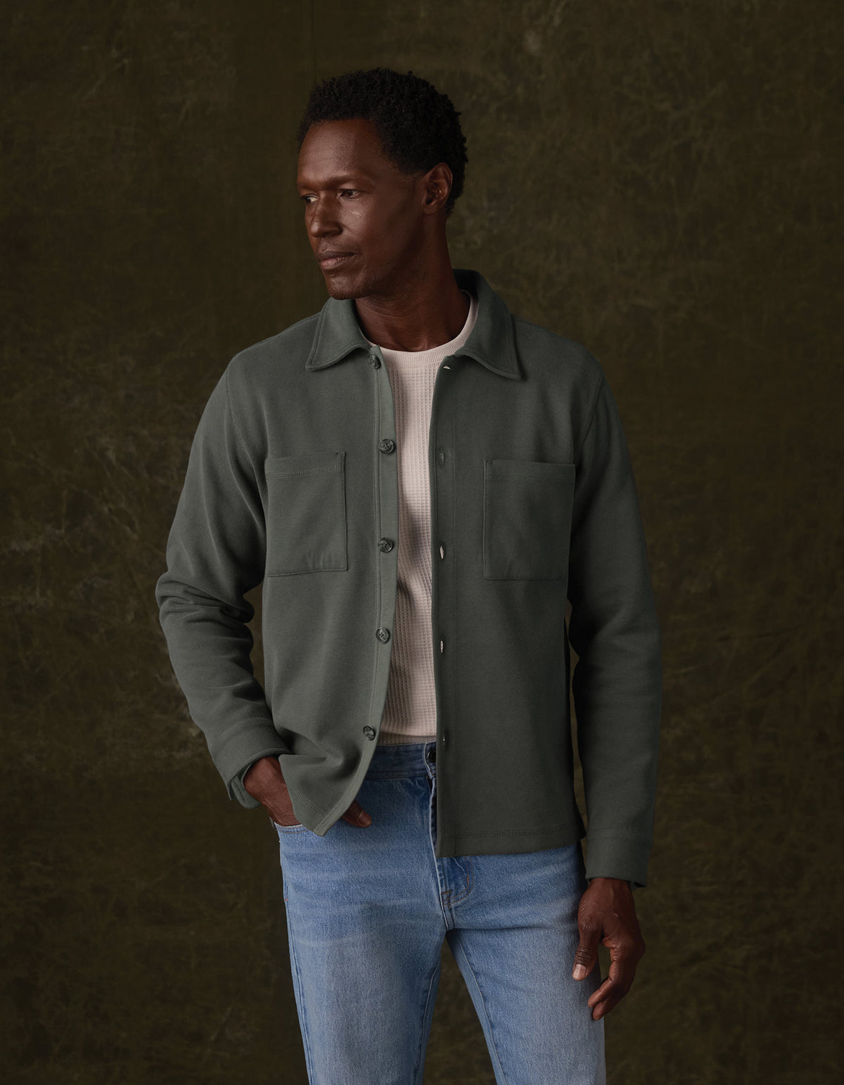 Peached Flat Knit Overshirt in Frosted Pine