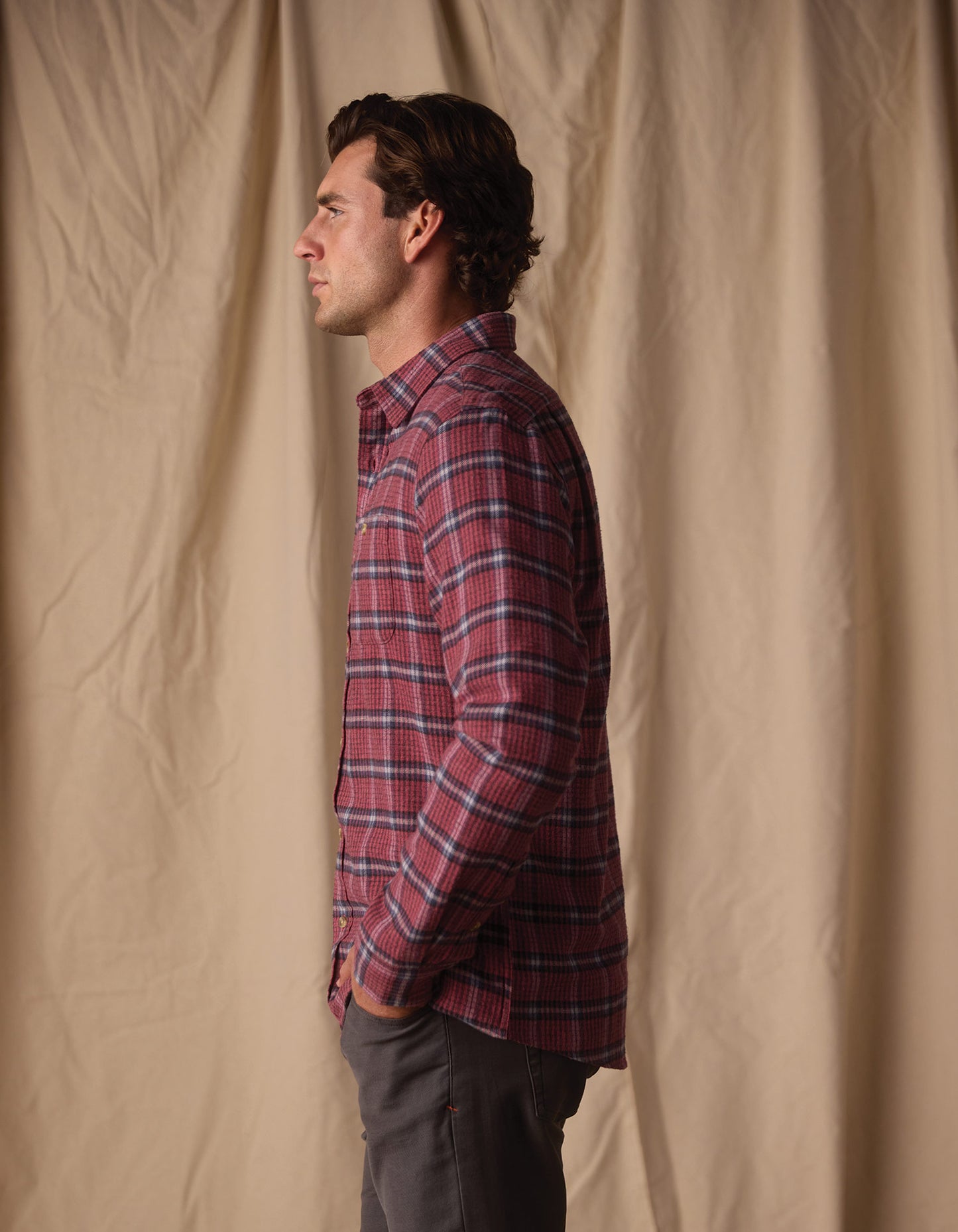 Hudson Double Brushed Flannel in Mineral Red Plaid