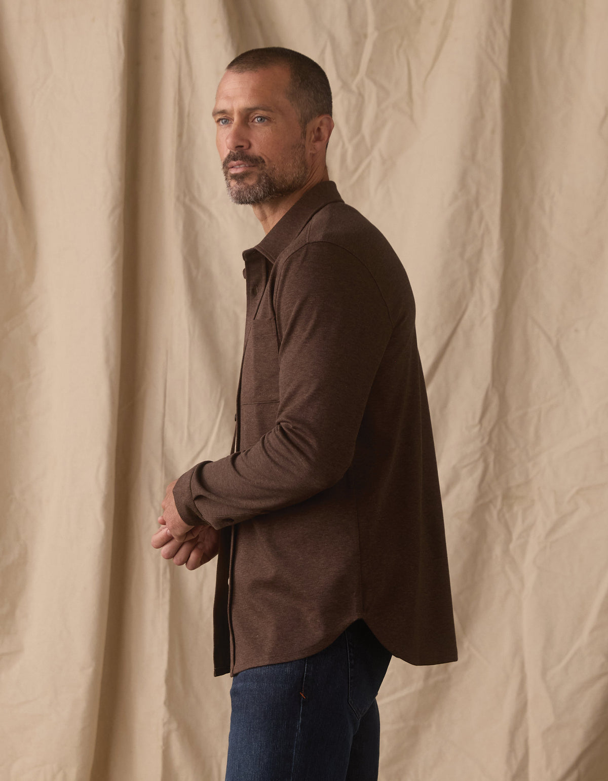 Stratus Knit Button Up in Dark Brown