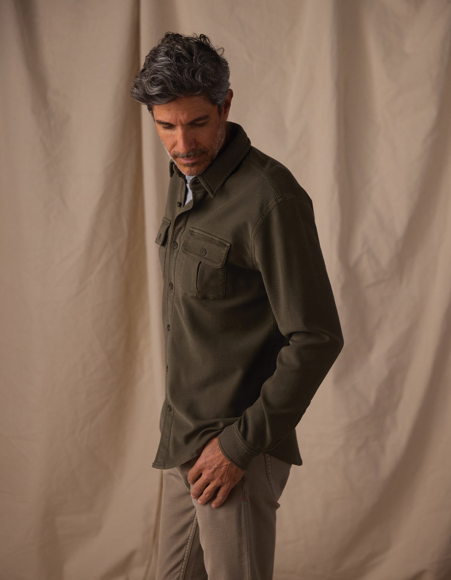 Comfort Terry Shirt Jacket in Olive
