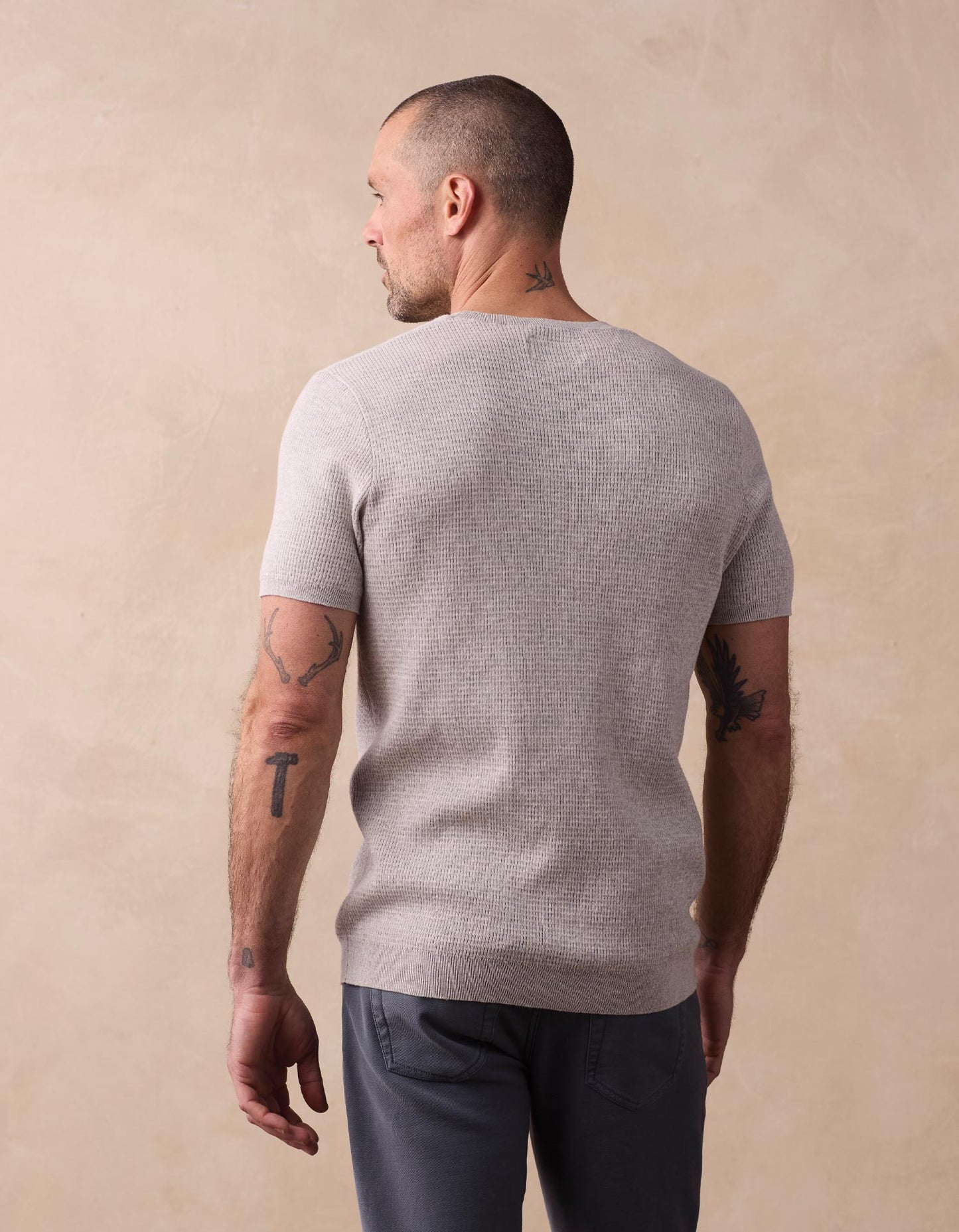 Waffle Knit Sweater Tee in Stone