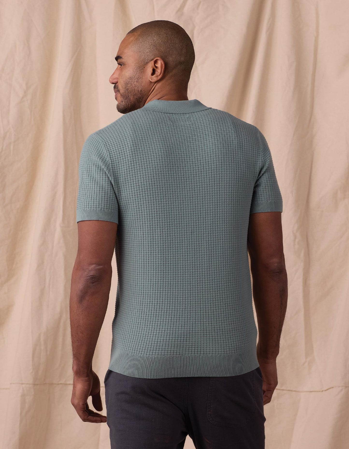 Waffle Stitch Button Up in Juniper