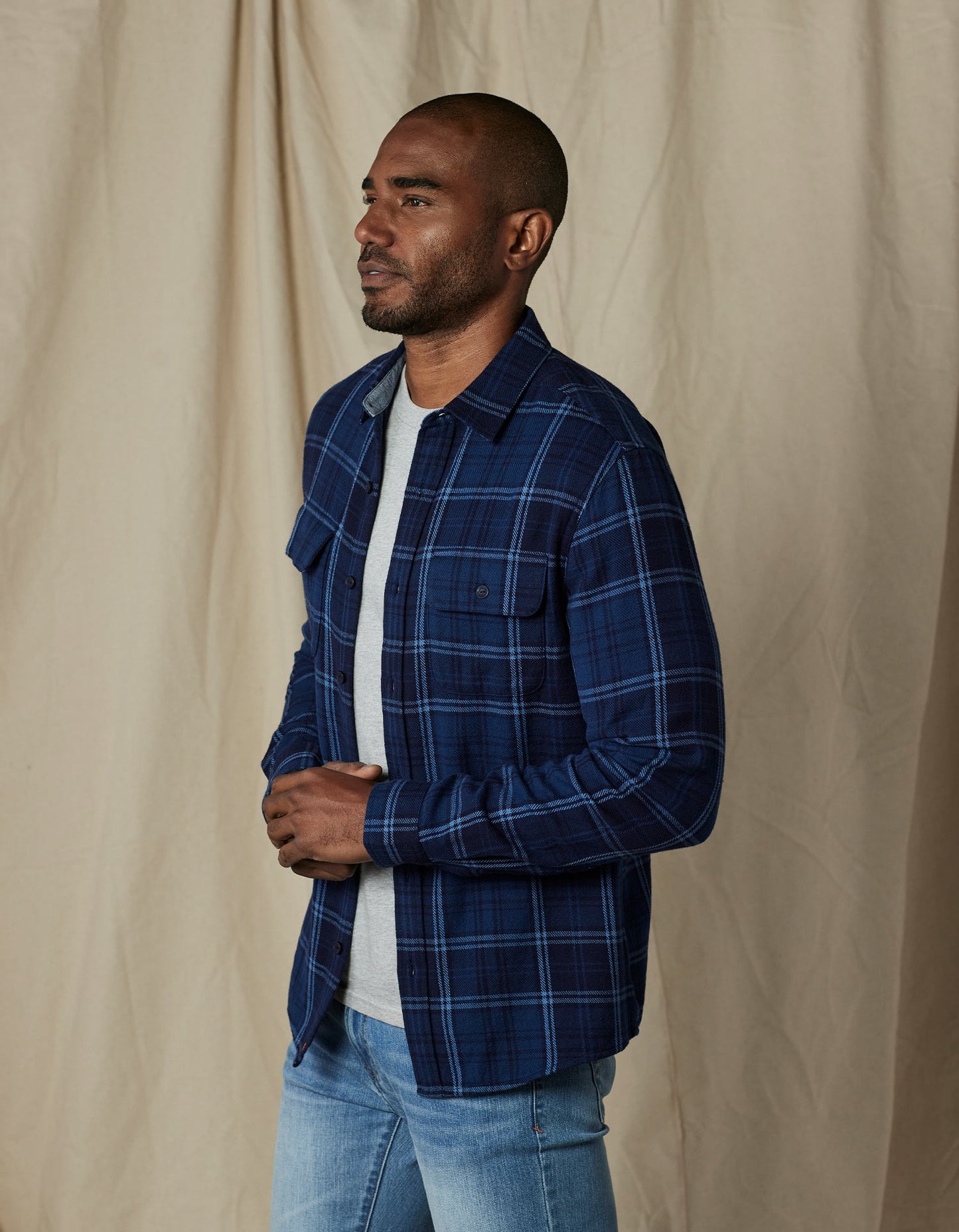 Mountain Overshirt in Indigo Plaid
