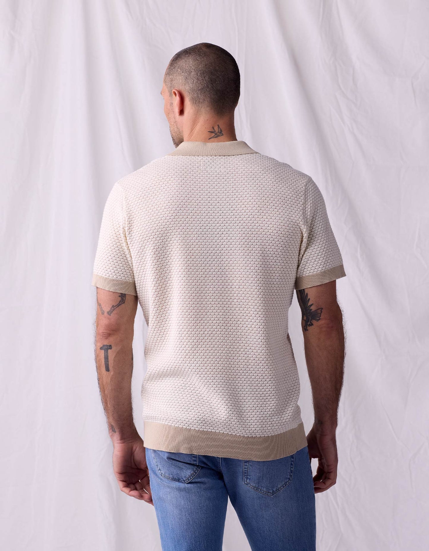 Robles Knit Jacquard Polo in Ivory/Khaki
