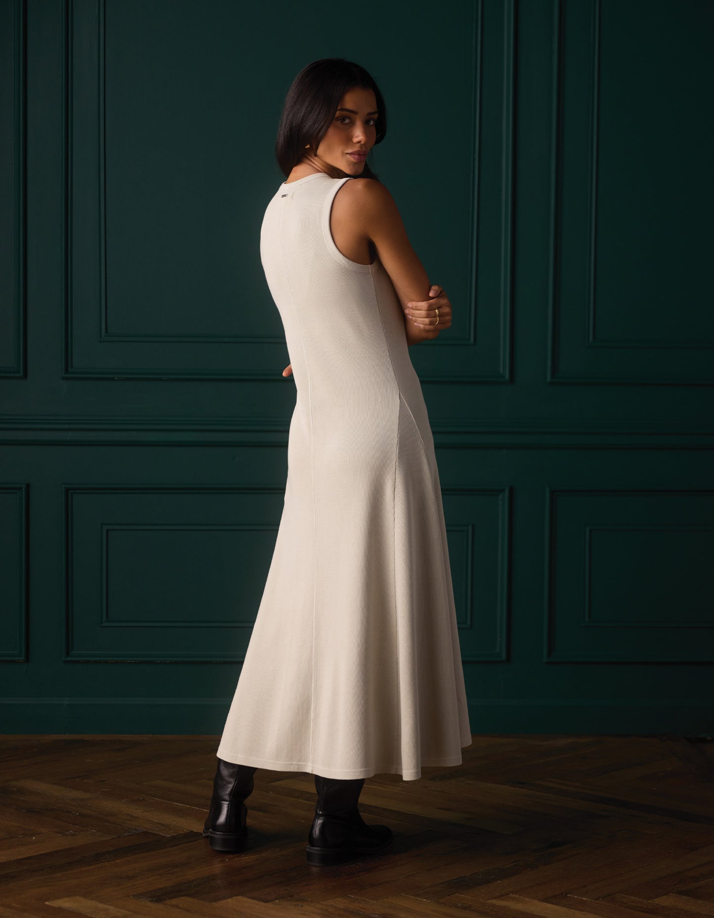 Vintage Thermal Midi Dress in Bone