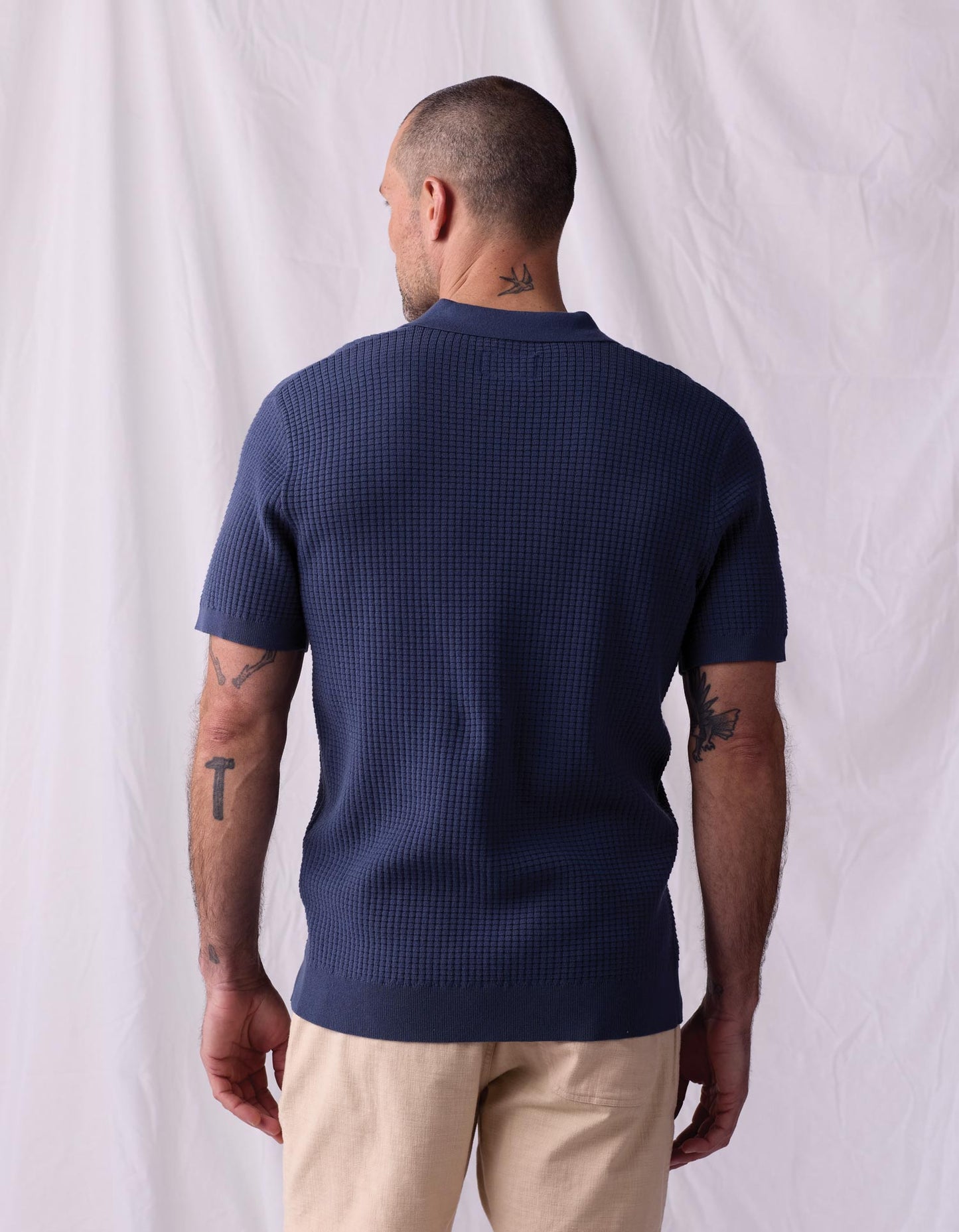 Waffle Stitch Polo in Vintage Blue