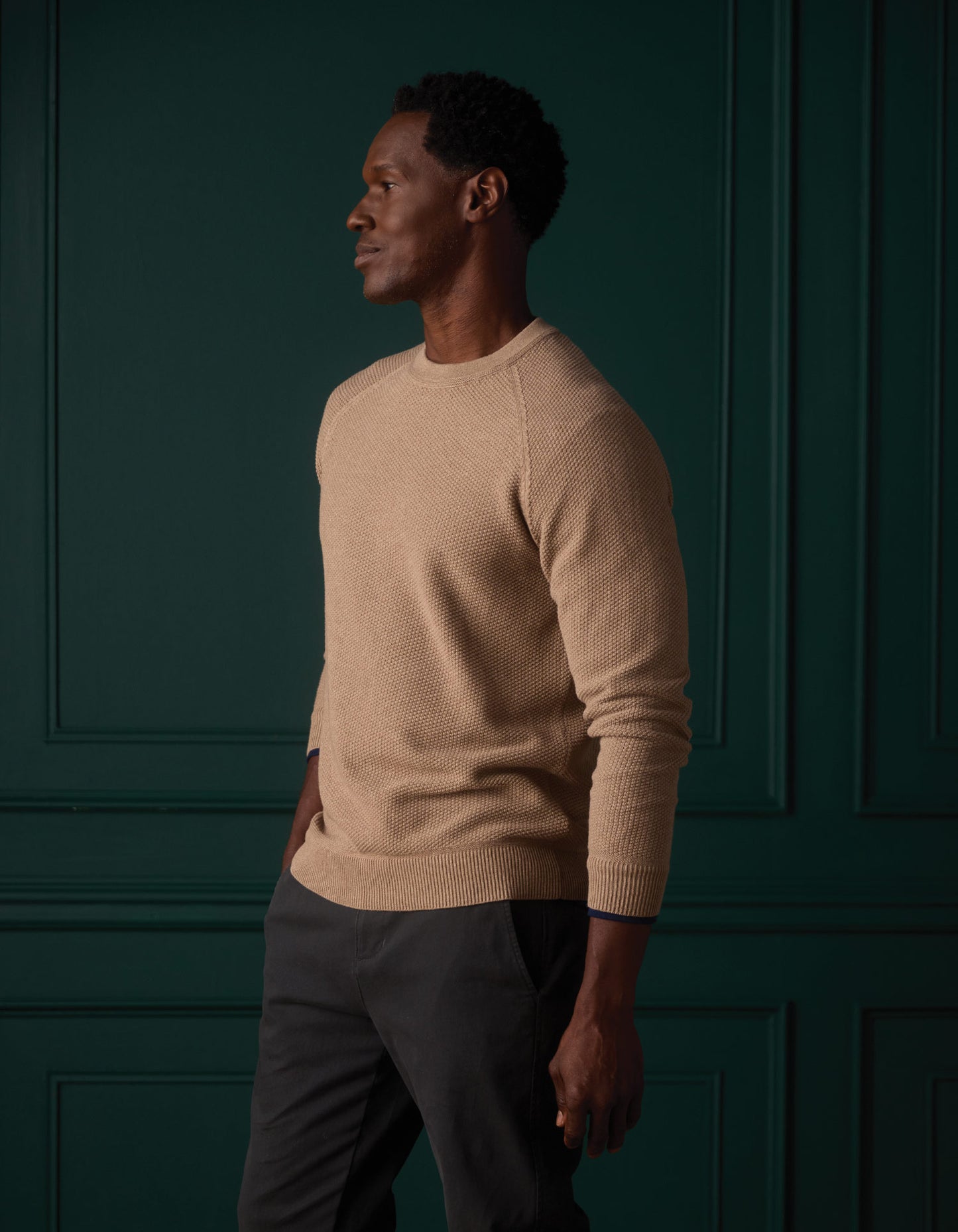 COOLMAX® Textured Crewneck Sweater in Dark Taupe