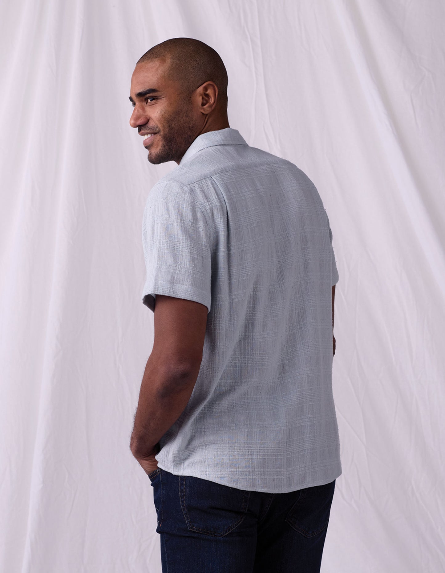 Freshwater Short Sleeve Button Up Shirt in Misty Harbor Dobby