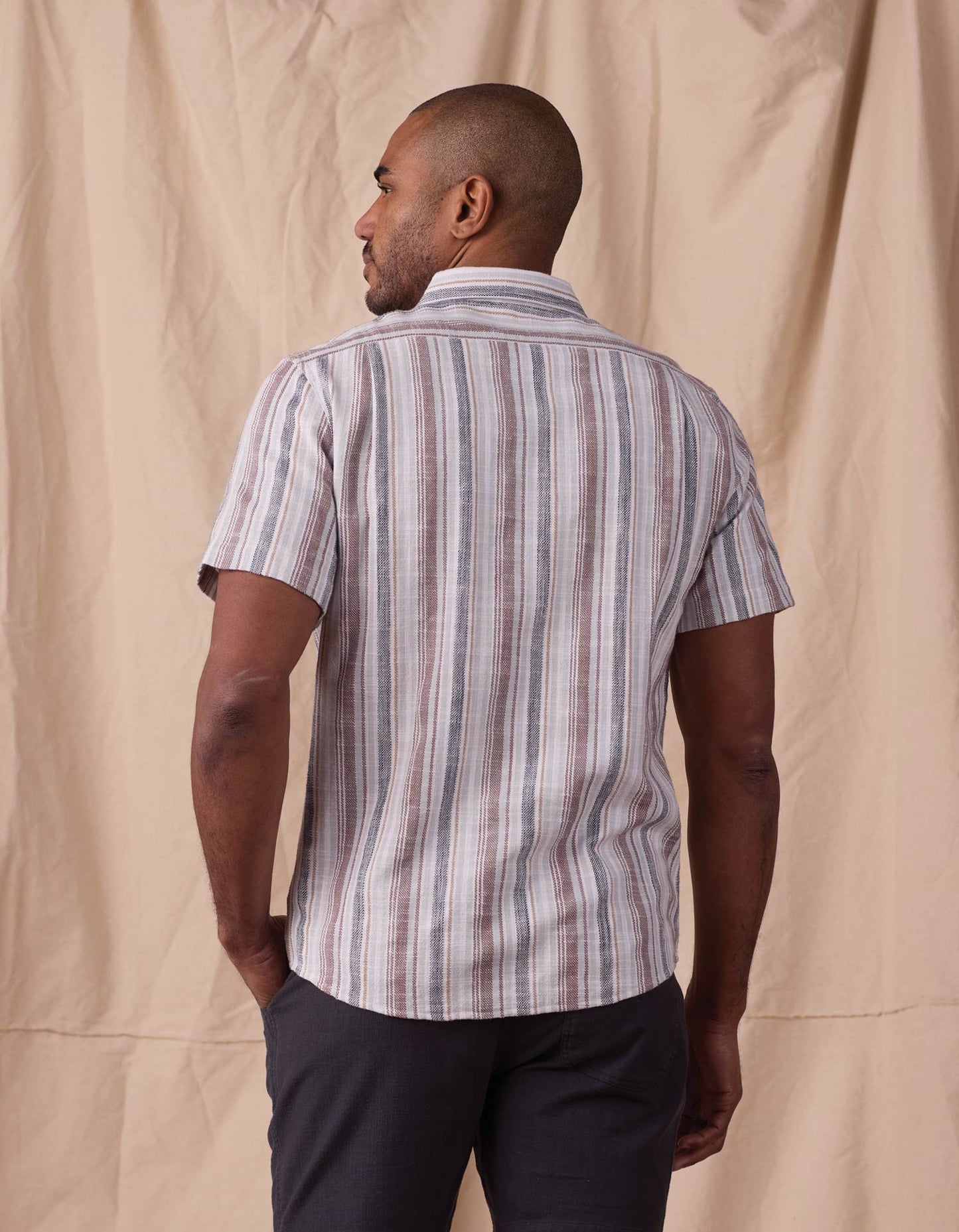 Freshwater Short Sleeve Button Up Shirt in Misty Harbor Stripe