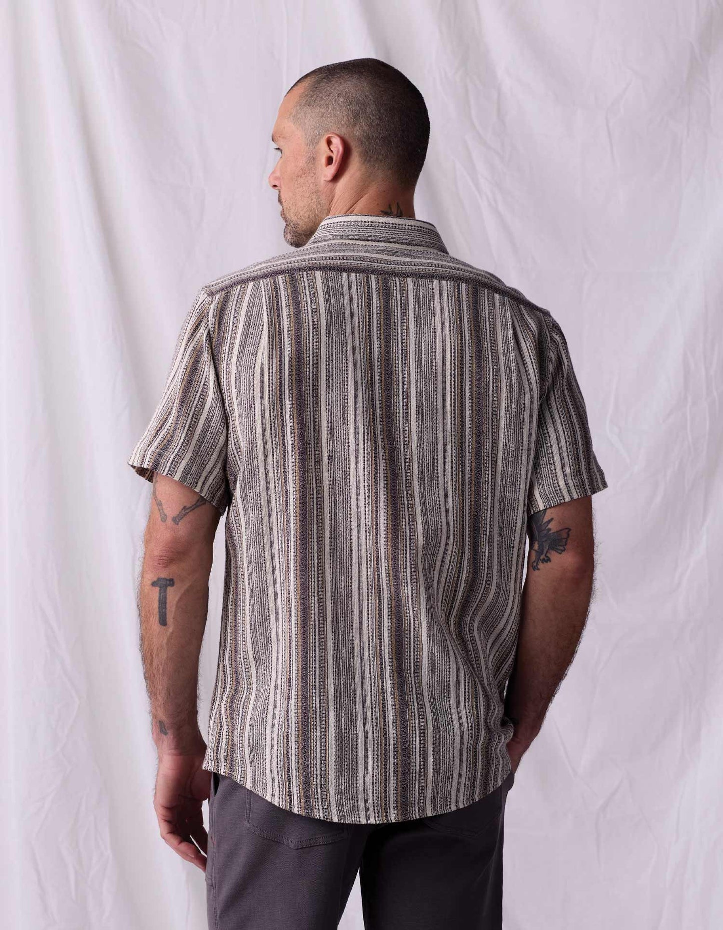 Freshwater Short Sleeve Button Up Shirt in Sandy Shore Stripe
