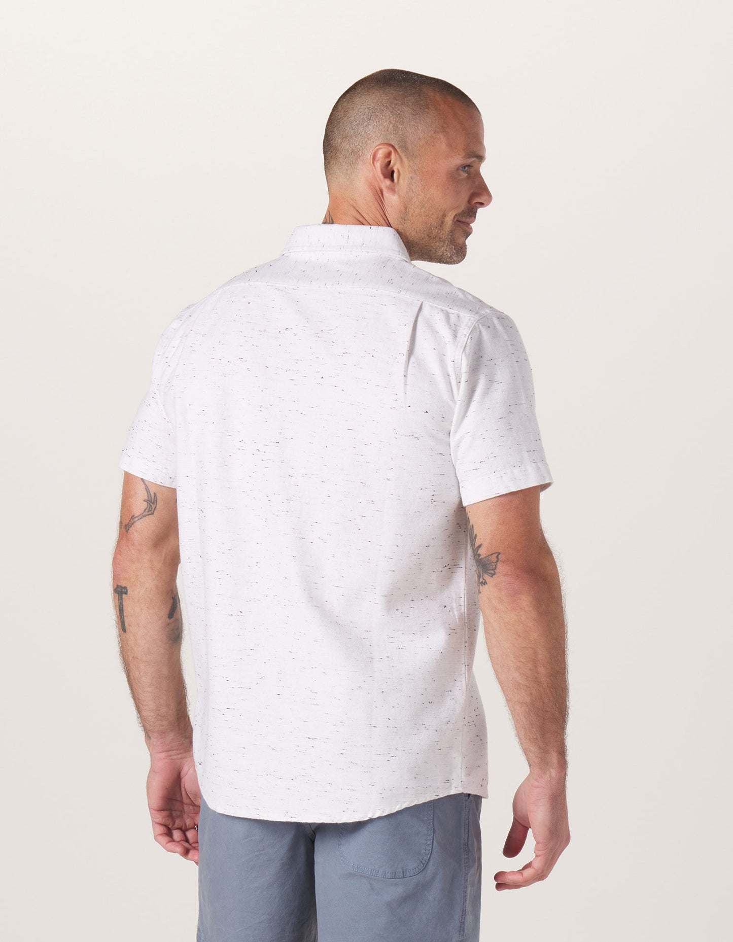 Freshwater Short Sleeve Button Up Shirt in White Nep
