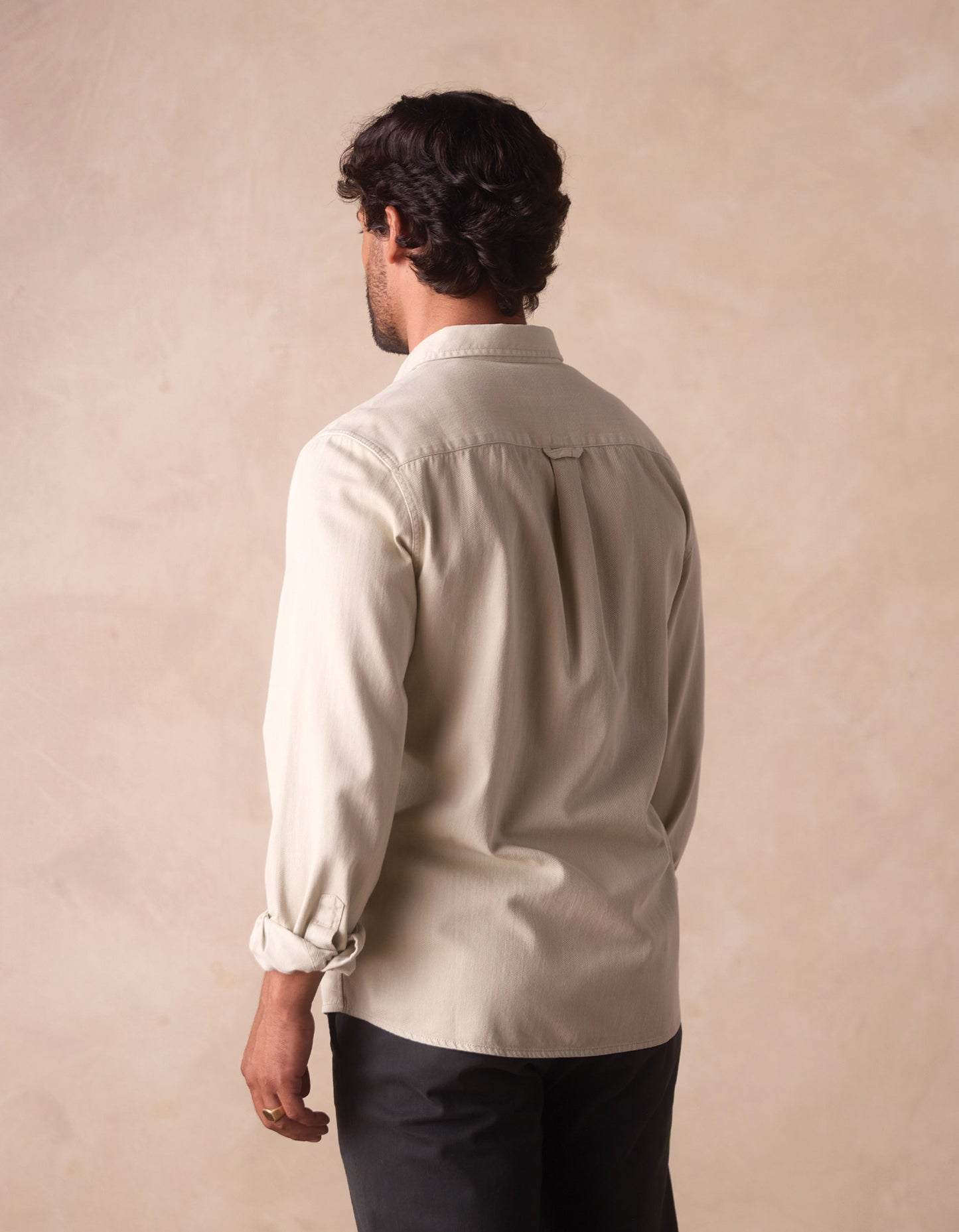 Cotton Denim Long Sleeve Button Up in Silver Moss