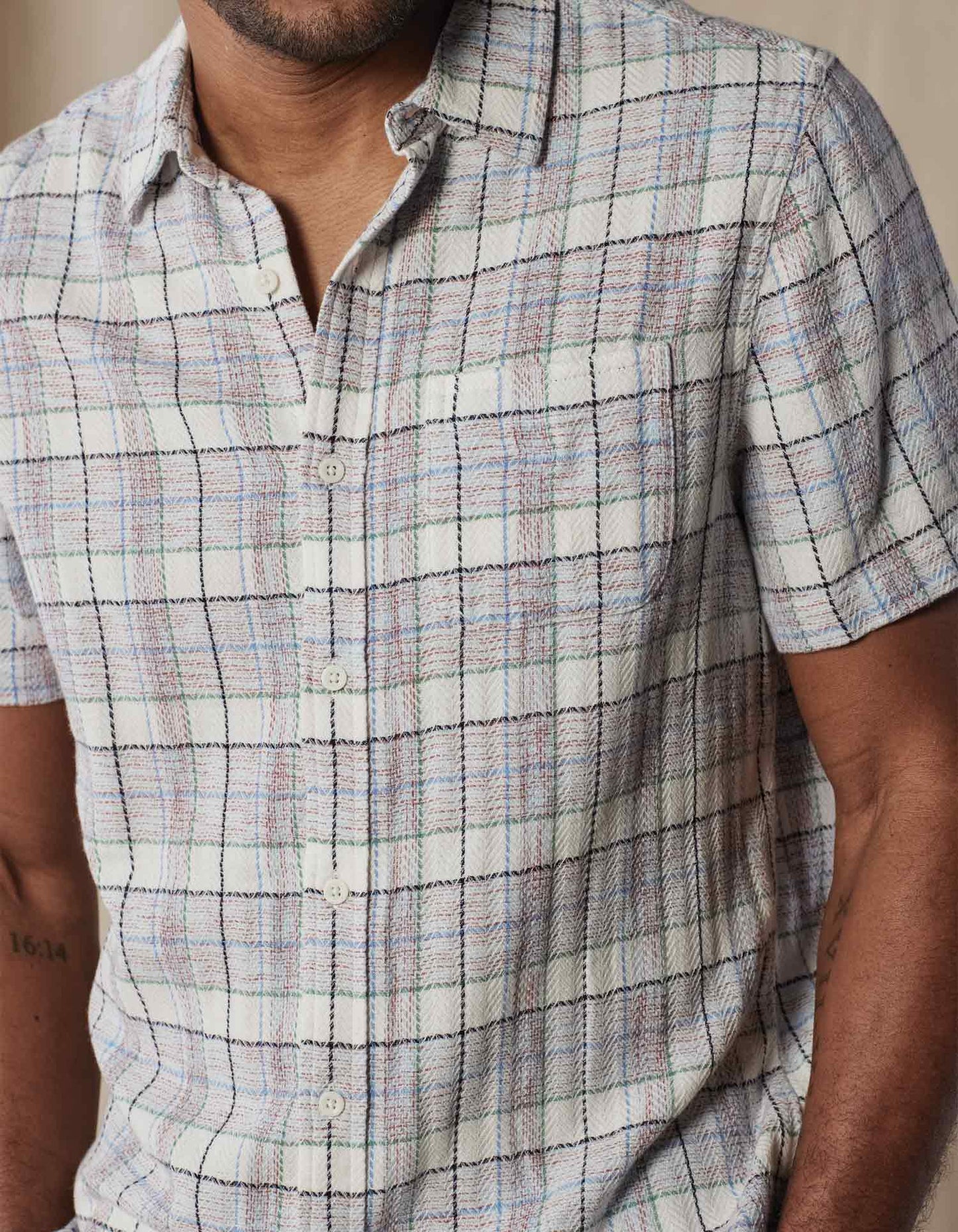 Freshwater Short Sleeve Button Up Shirt in Clear Sky Plaid