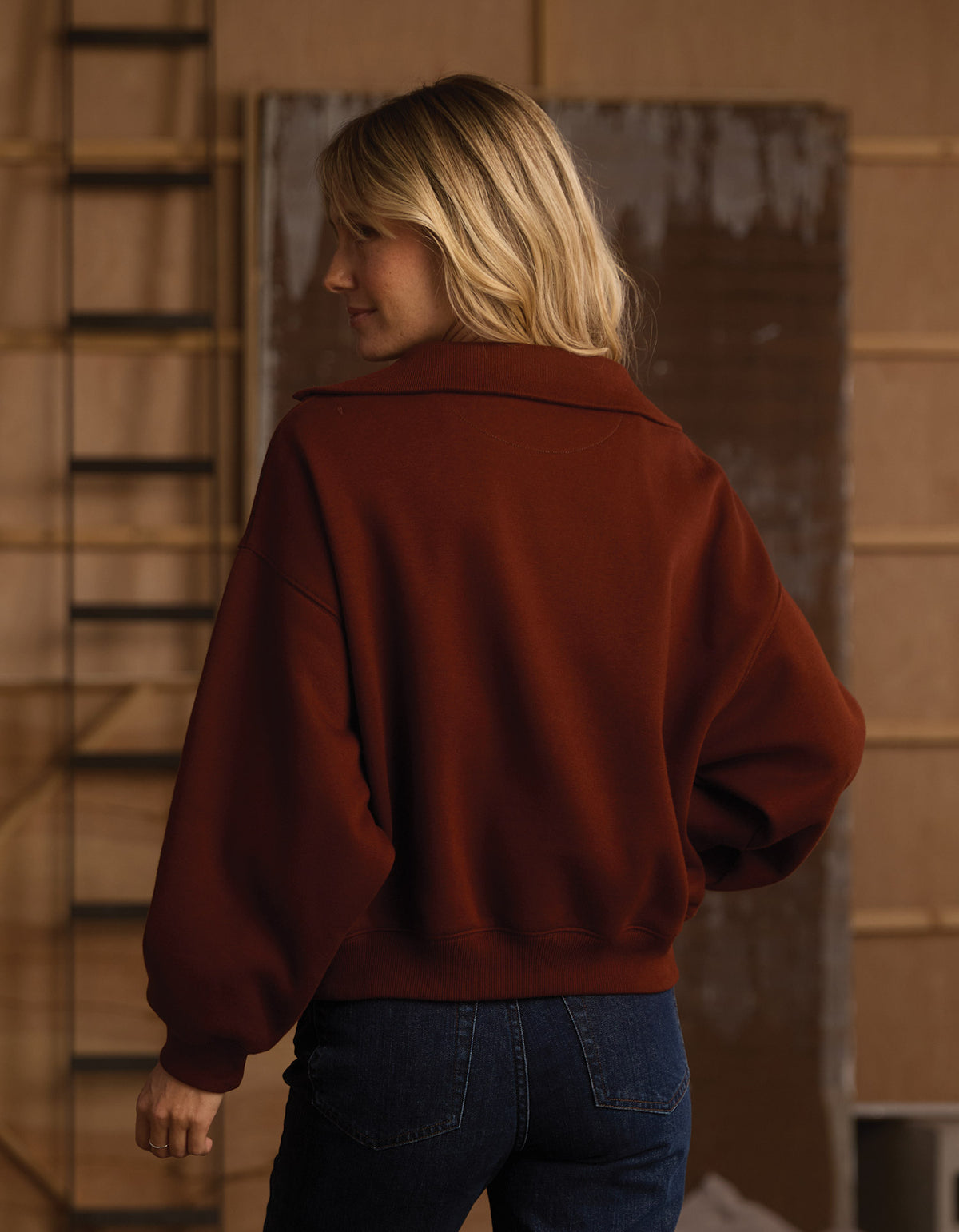 Normal Fleece Buttoned Popover in Spiced Brandy