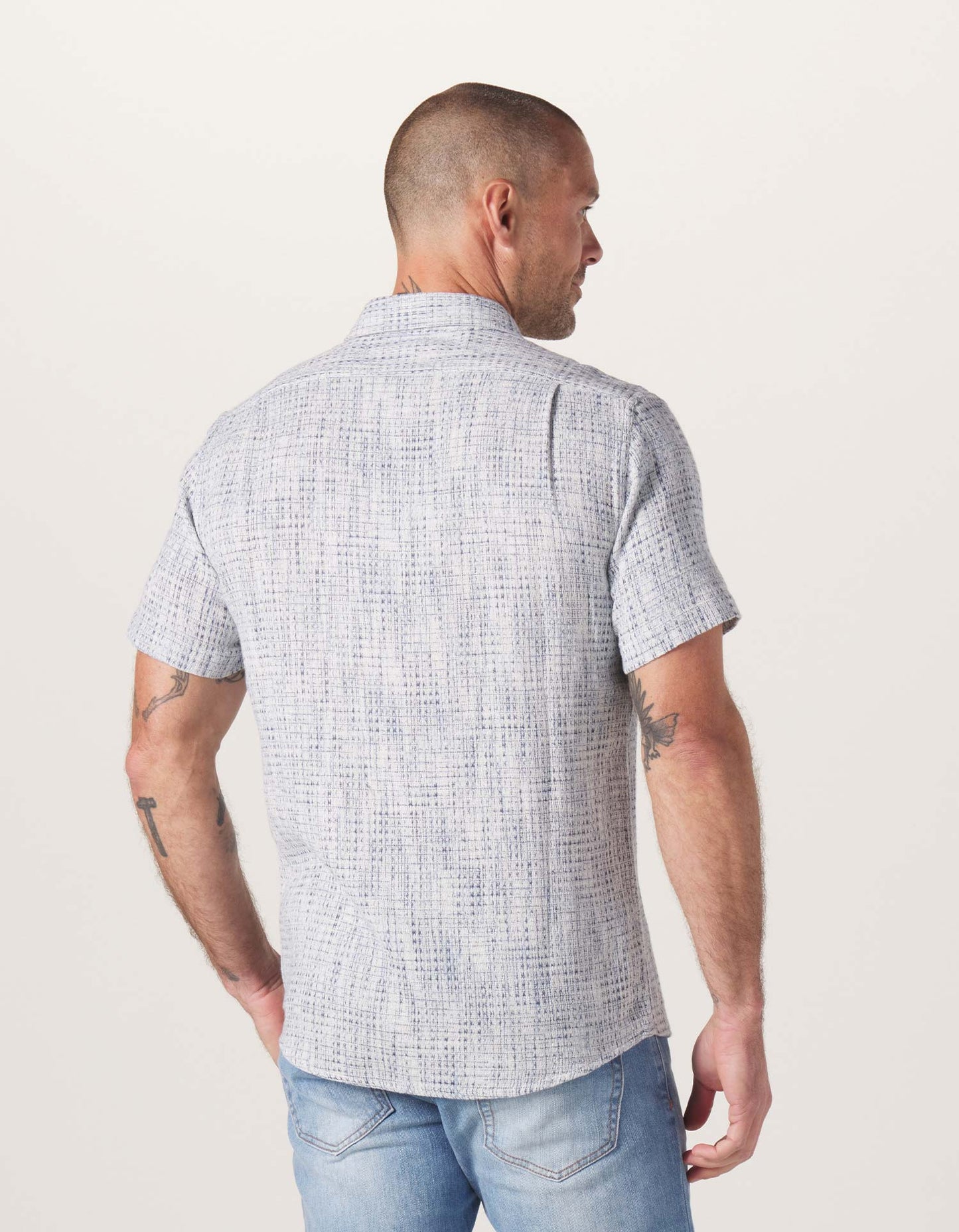 Freshwater Short Sleeve Button Up Shirt in Blue Multi