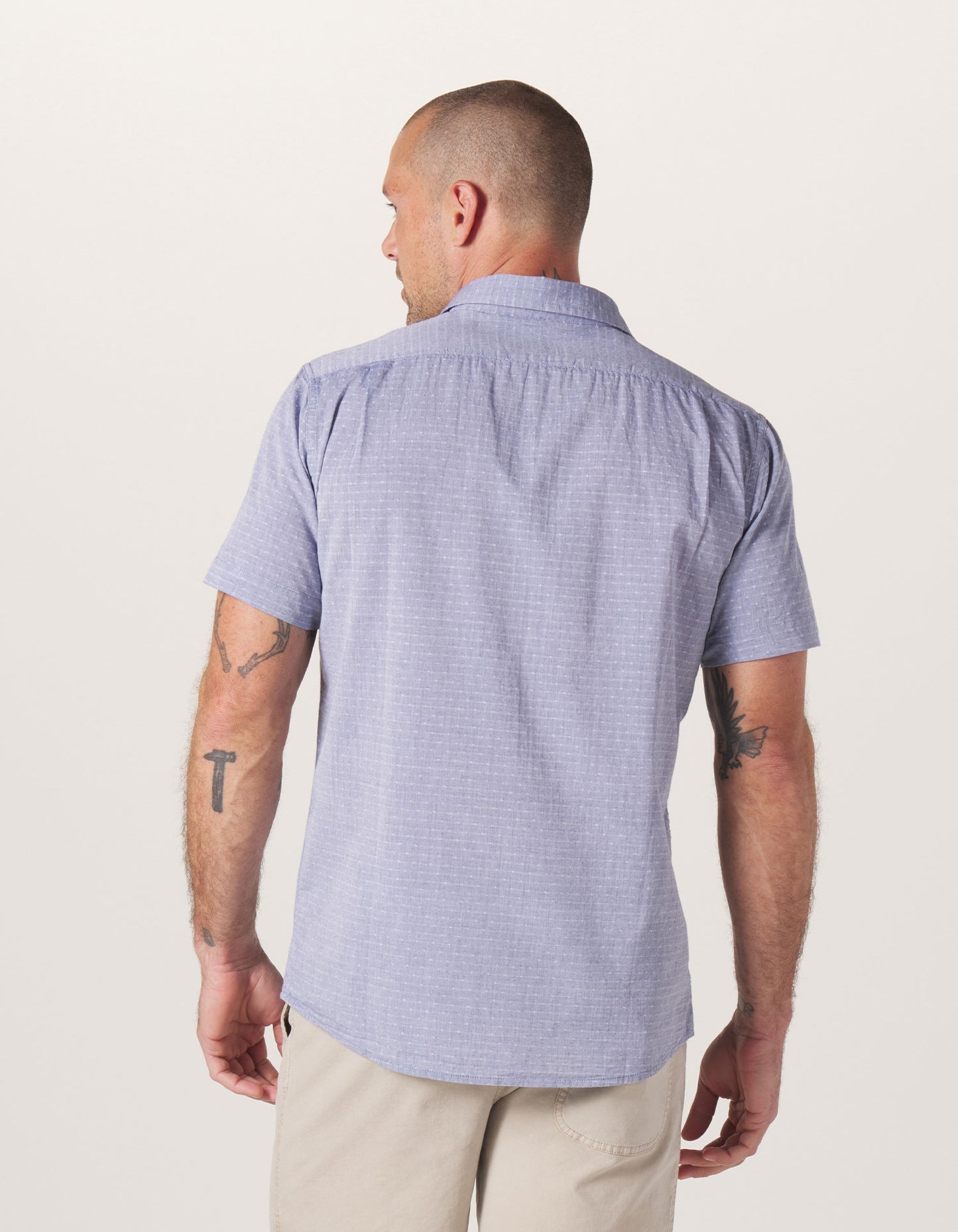 Freshwater Short Sleeve Button Up Shirt in Blue Dobby