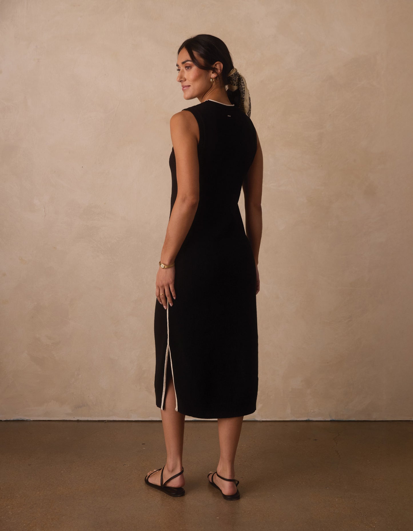 Lucia Knit Midi Dress in Black/Cream