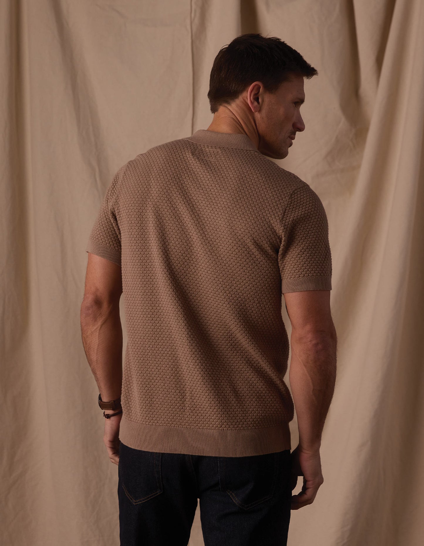Robles Knit Jacquard Button Up in Taupe