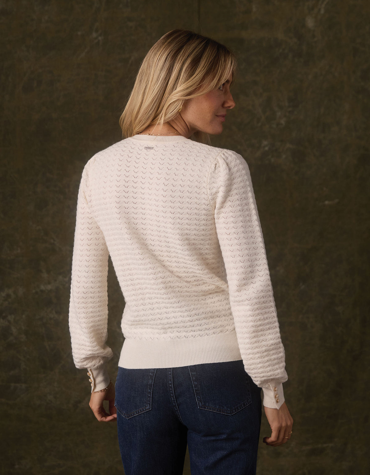 Olivia Pointelle Crew Sweater in Cream