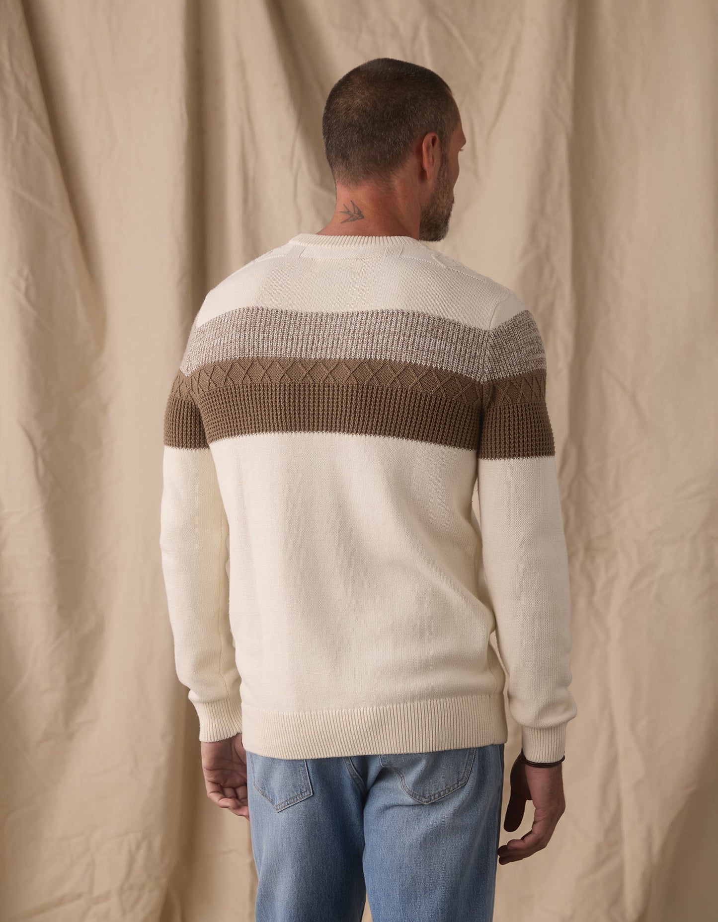 Tom Stripe Crew in Cream/Jute