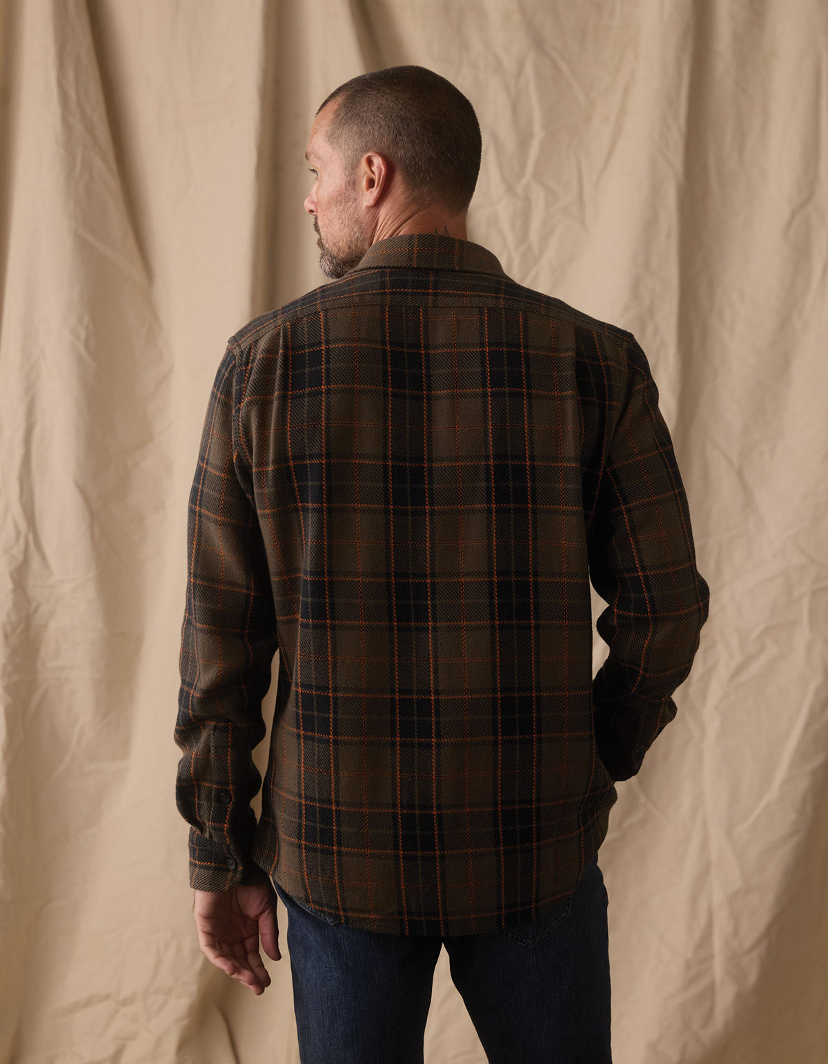 Mountain Textured Overshirt in Olive/Flame Plaid