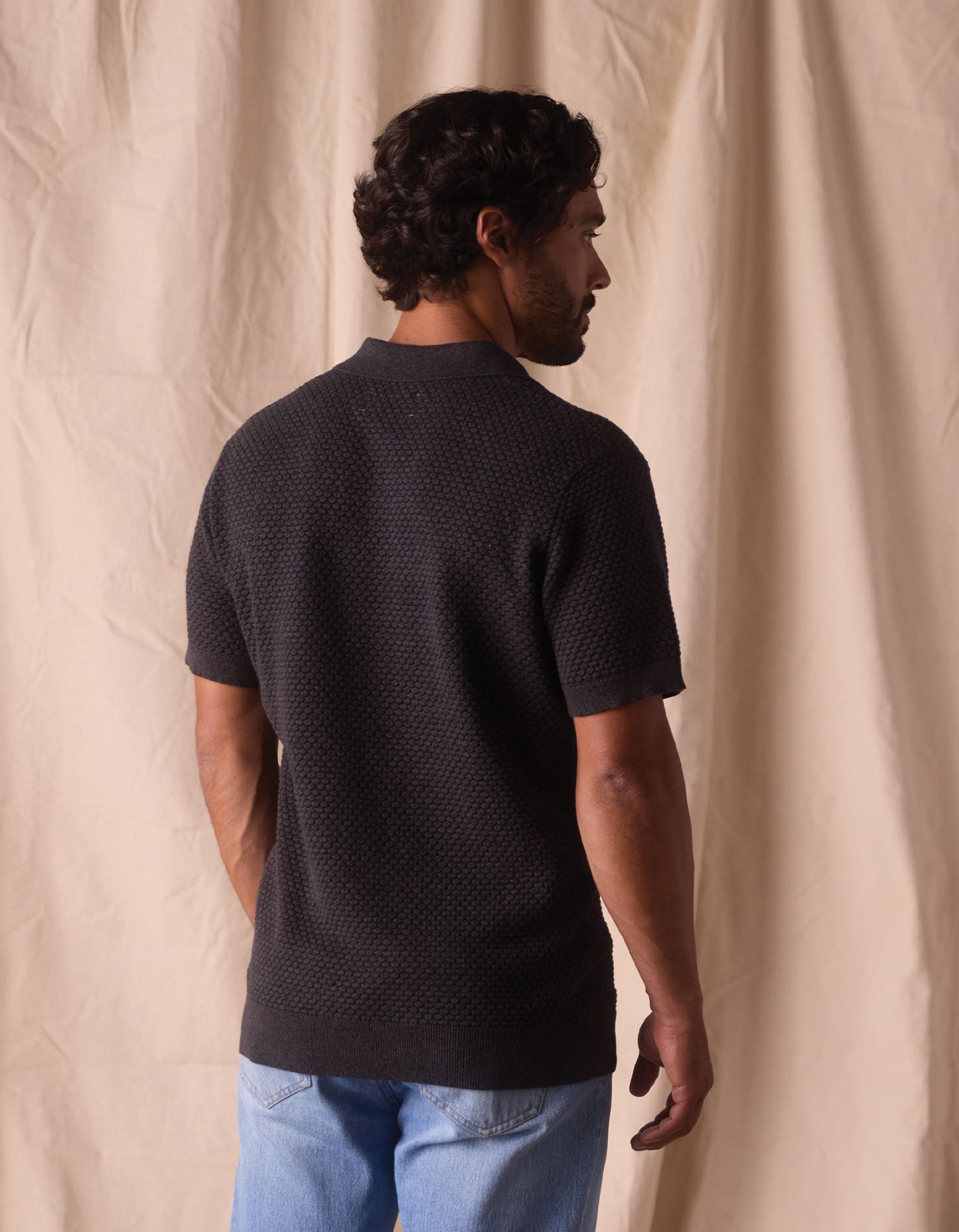 Robles Knit Jacquard Polo in Charcoal