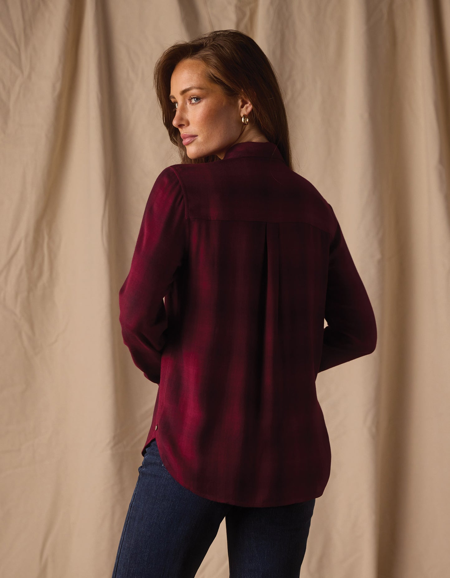 Harper Button Up in Fig Plaid