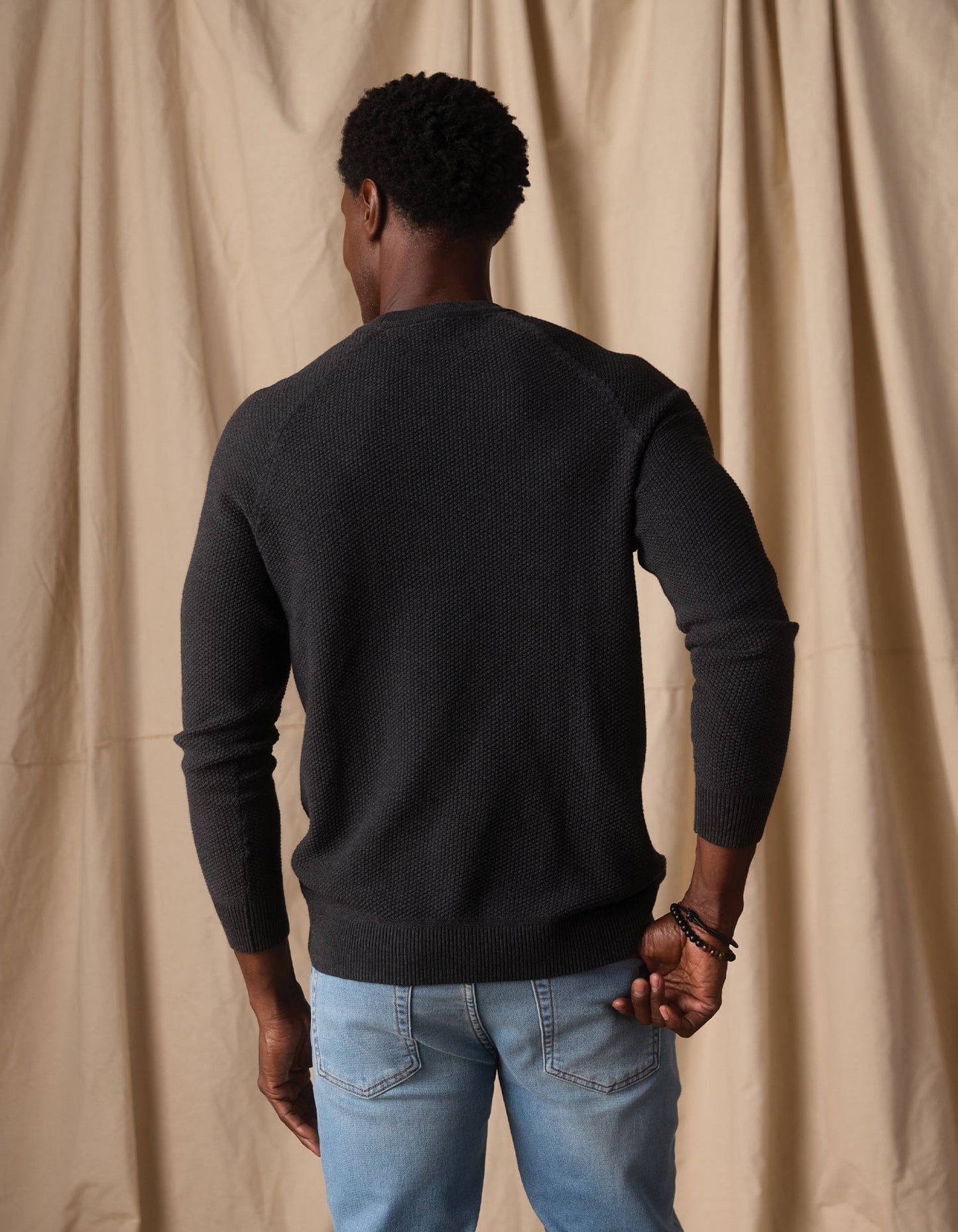 COOLMAX® Textured Crewneck Sweater in Dark Charcoal