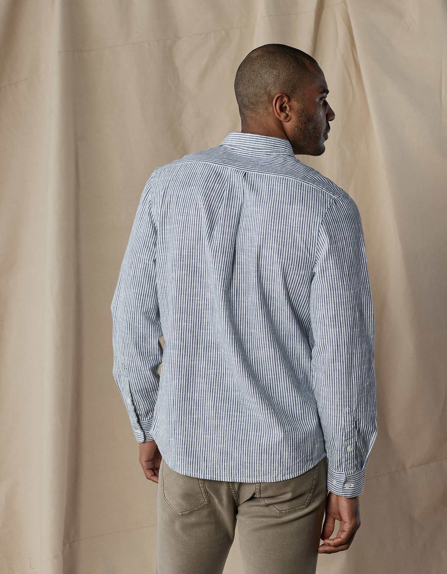 Lived-In Cotton Long Sleeve Button Up in Navy Railroad Stripe