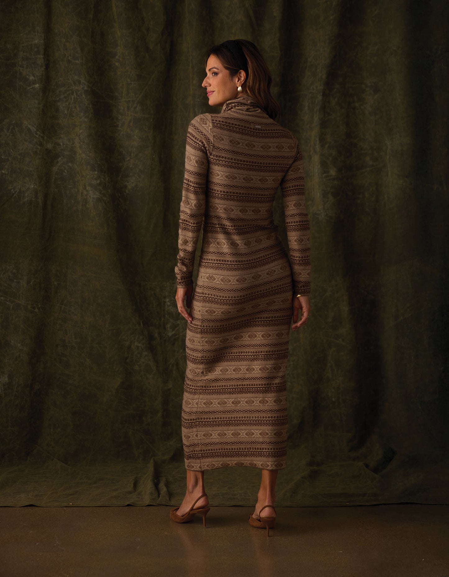 Reverse Fair Isle Maxi Dress in Toasted Chestnut