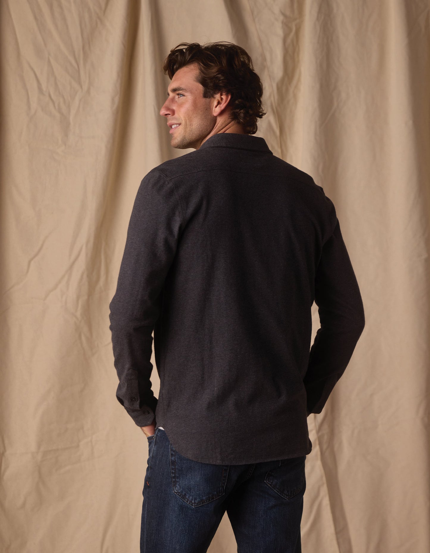 Lennox Jersey Button Up in Heather Charcoal