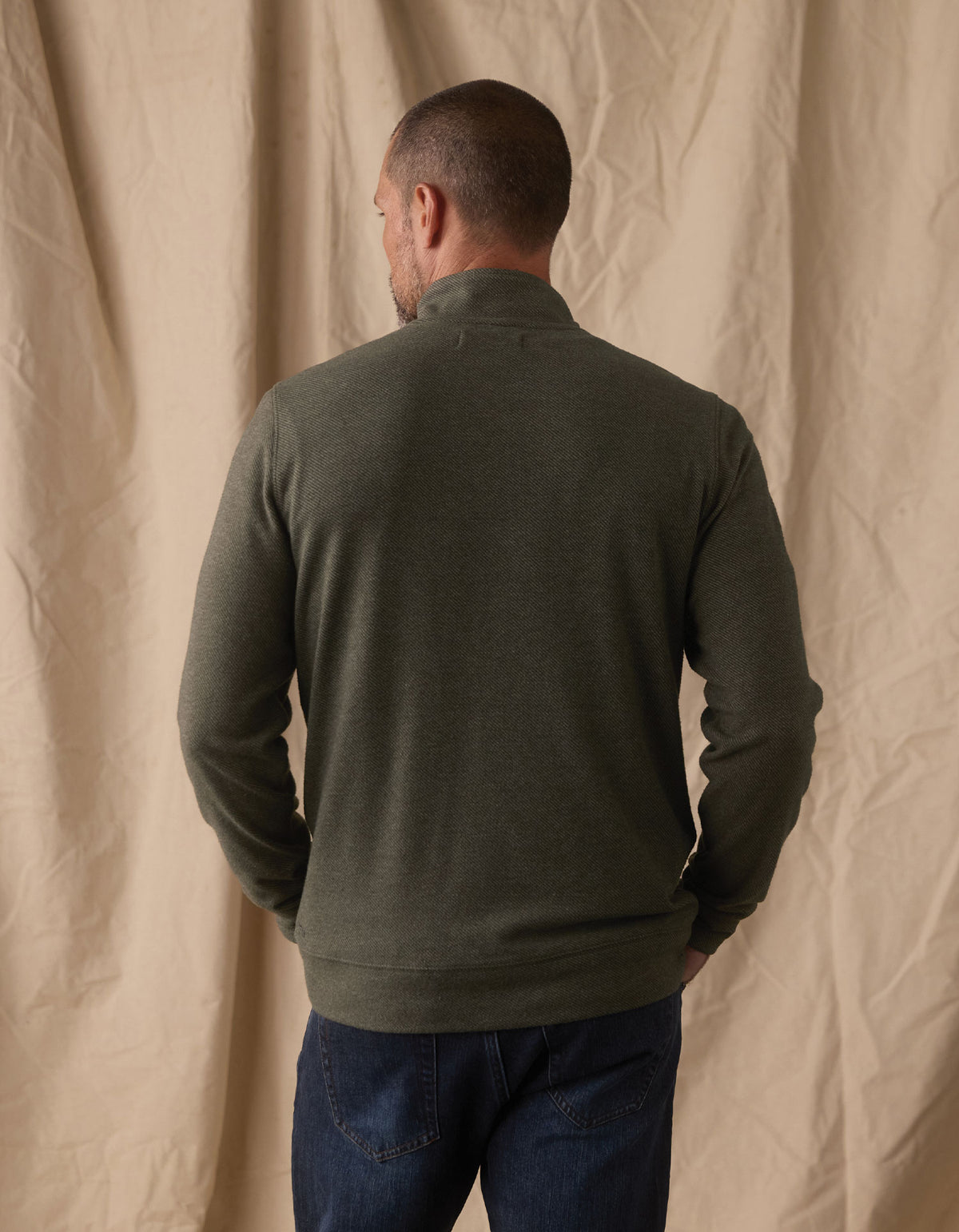 Brushed Textured Knit Quarterzip in Dark Forest