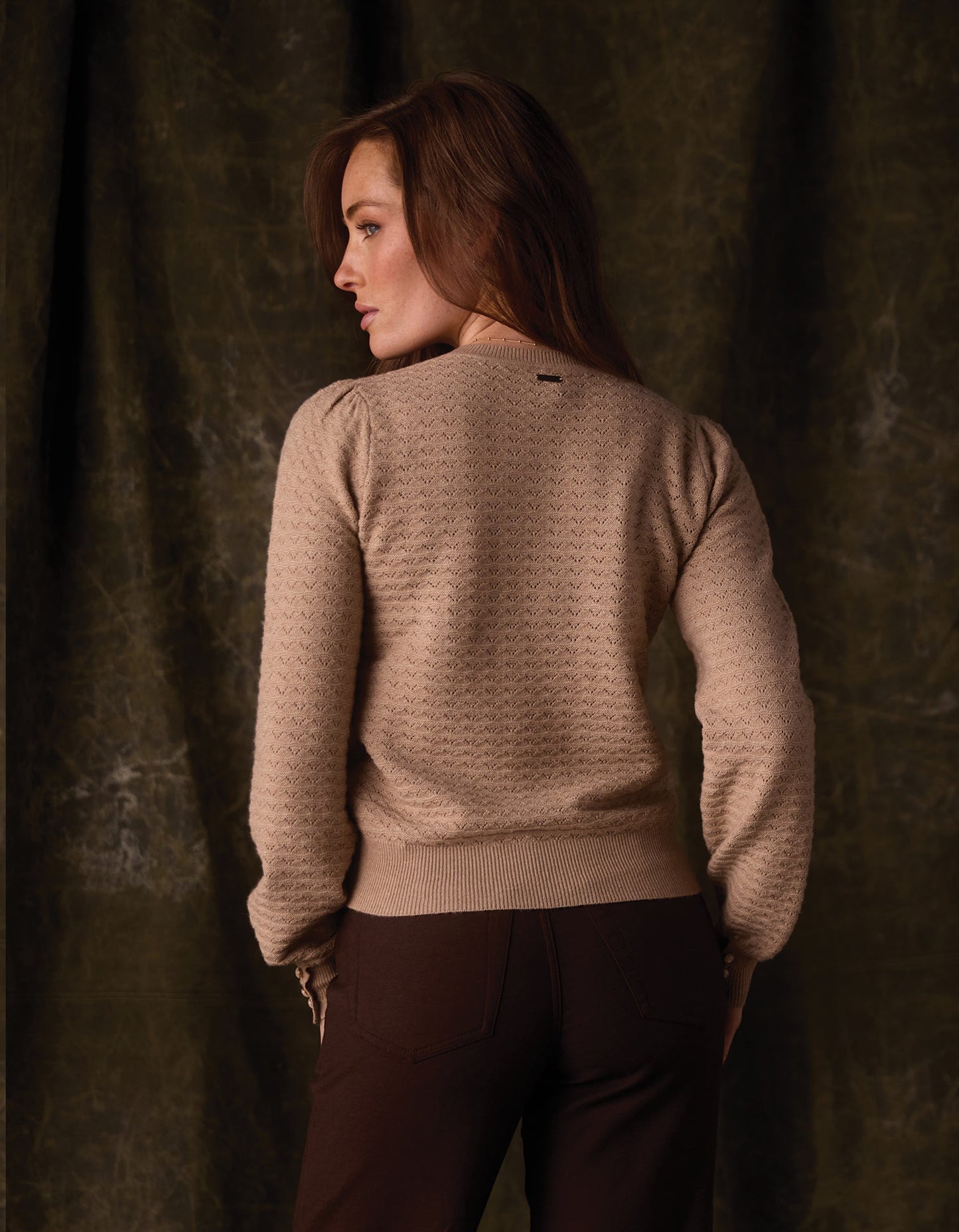 Olivia Pointelle Crew Sweater in Oatmeal