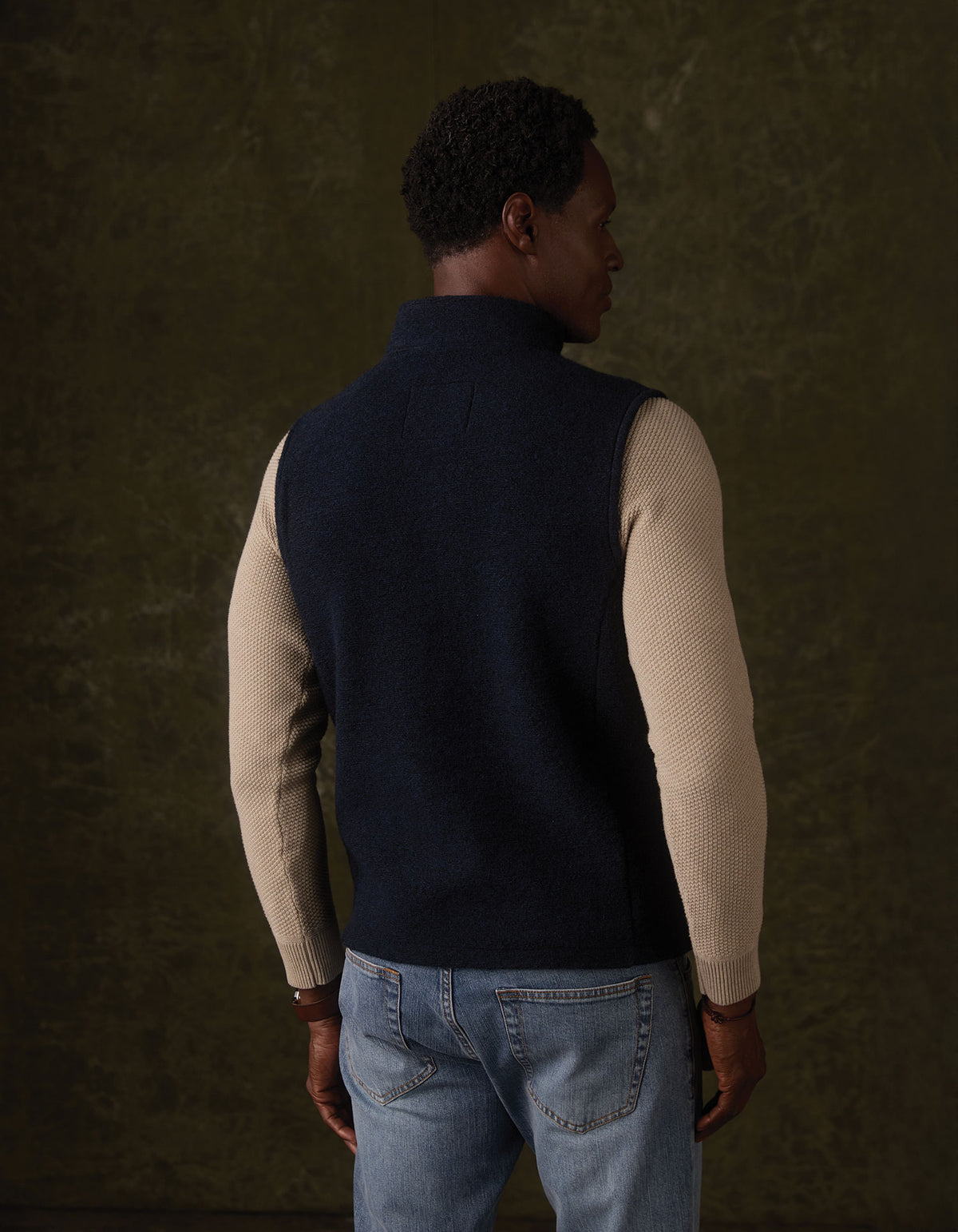 Brushed Knit Boucle Vest in Navy