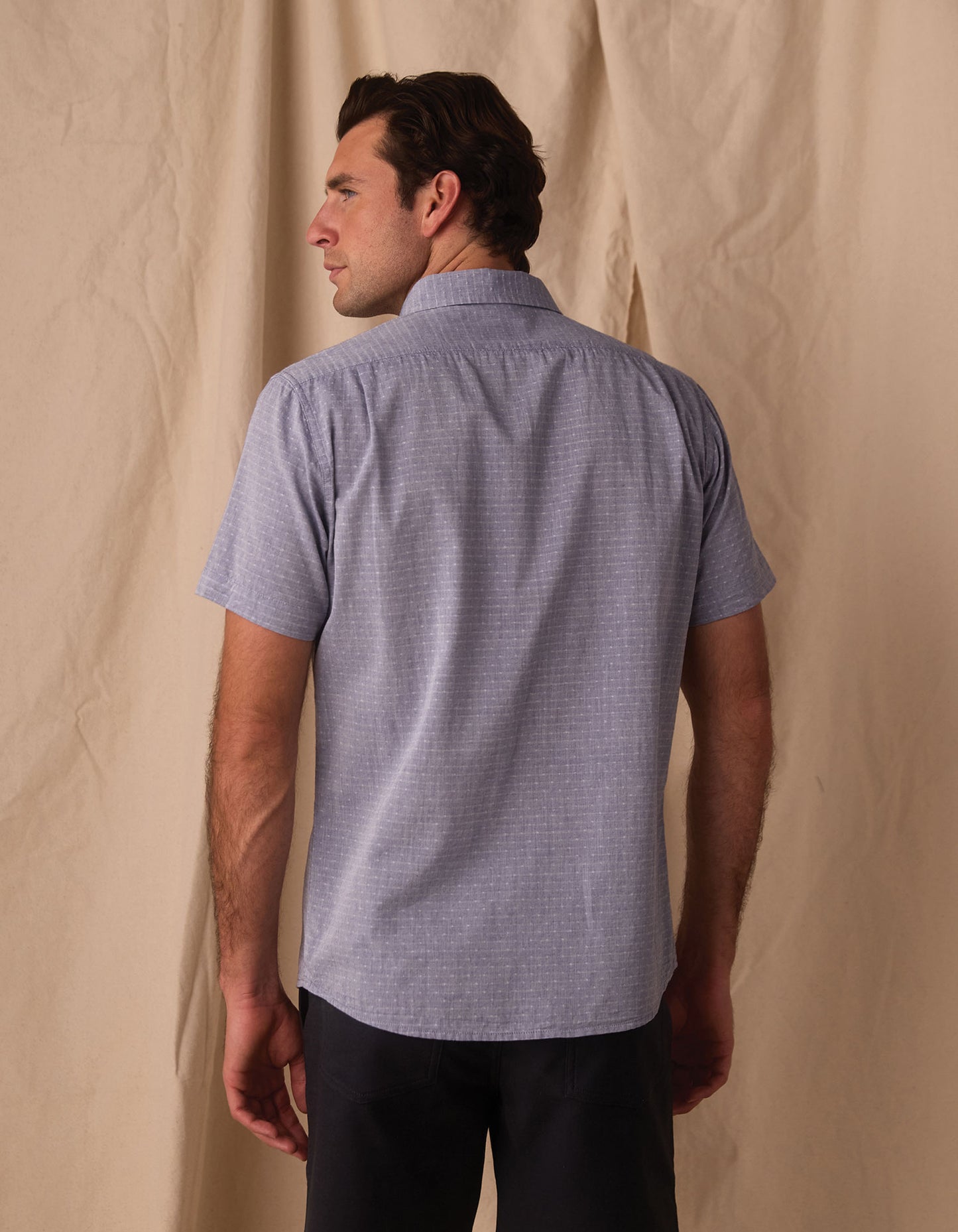 Freshwater Short Sleeve Button Up Shirt in Blue Dobby