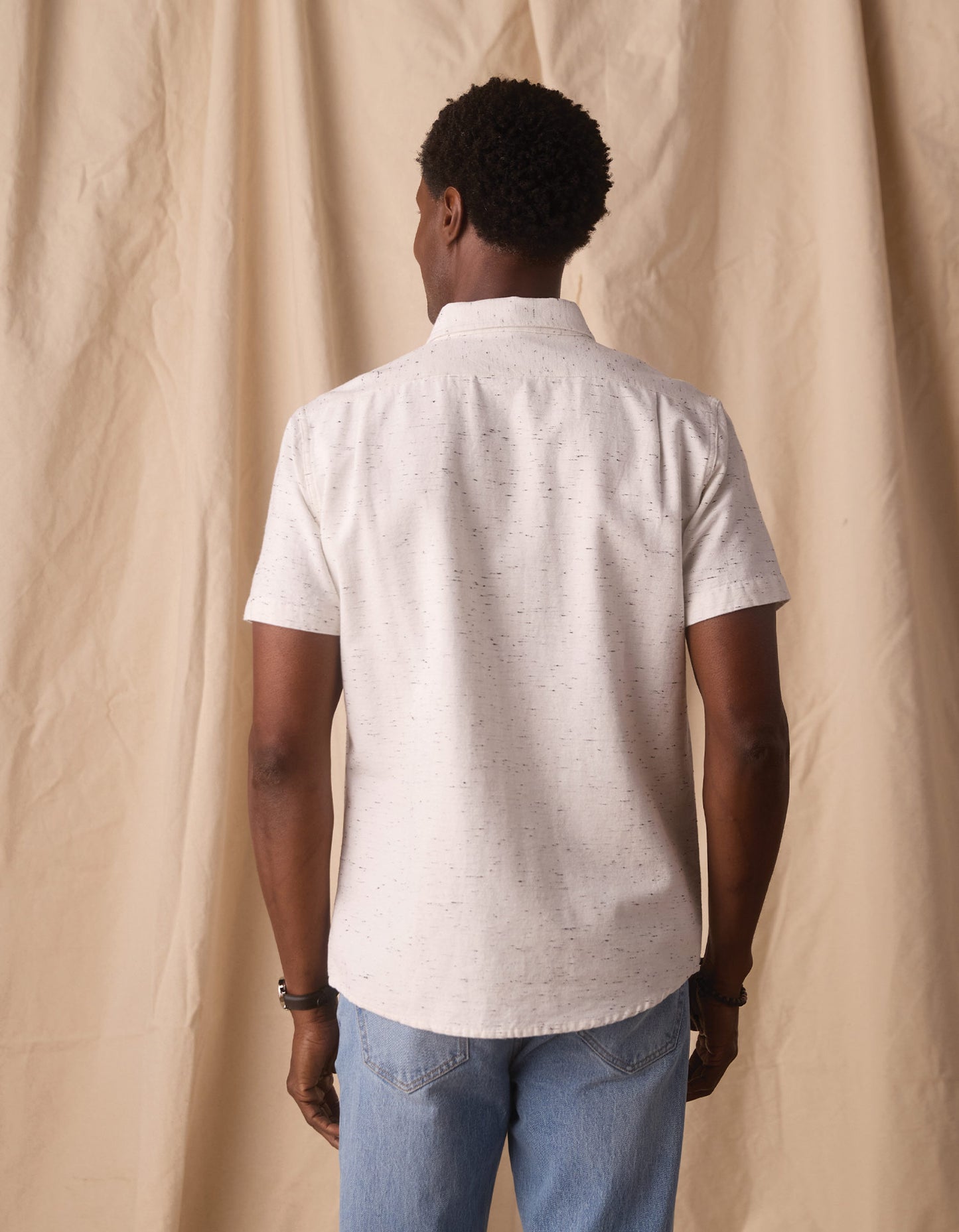 Freshwater Short Sleeve Button Up Shirt in White Nep
