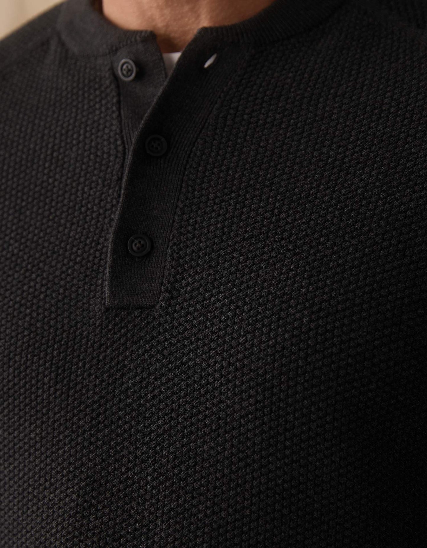 COOLMAX® Textured Sweater Henley in Charcoal