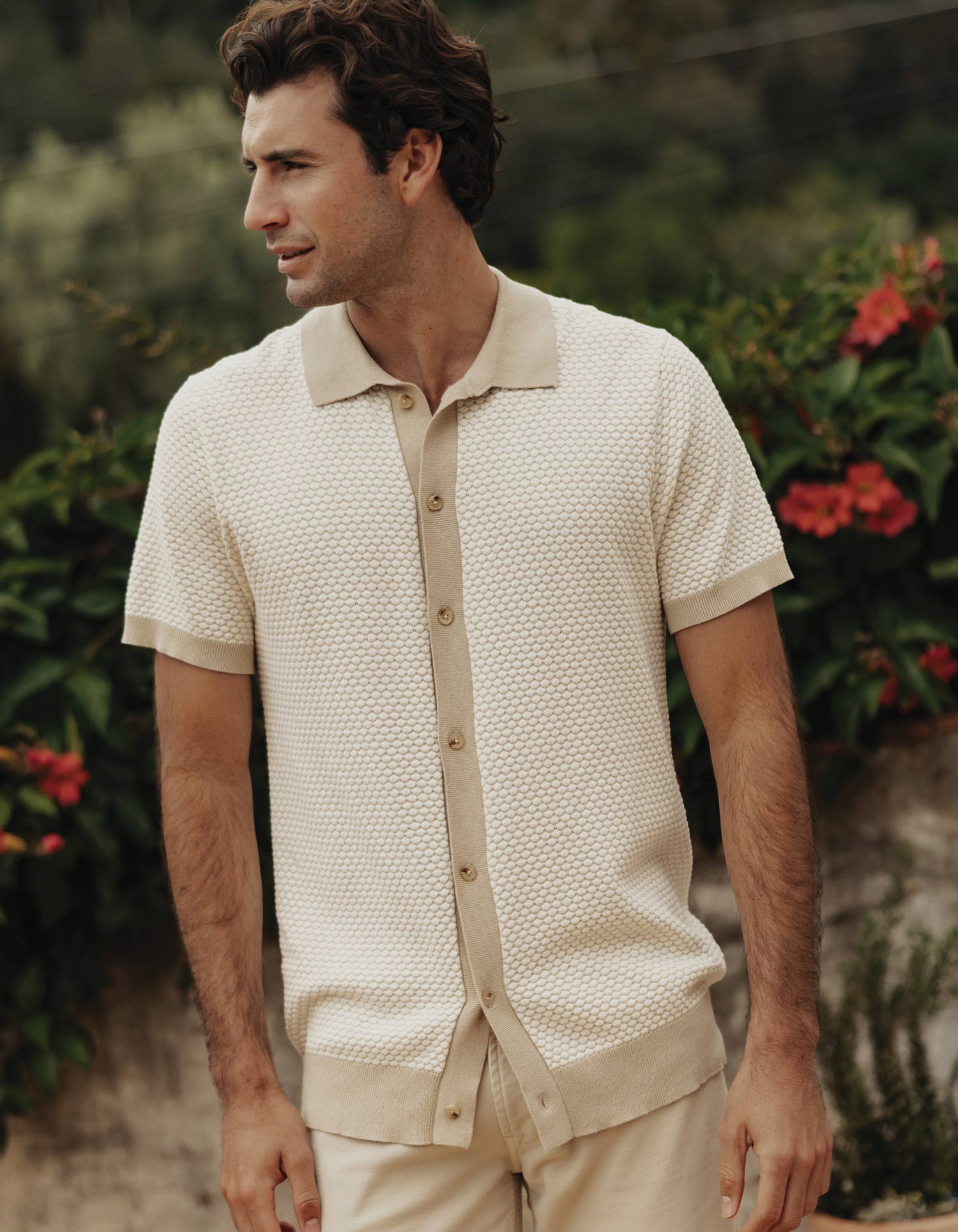 Robles Knit Jacquard Button Up in Ivory/Khaki – The Normal Brand