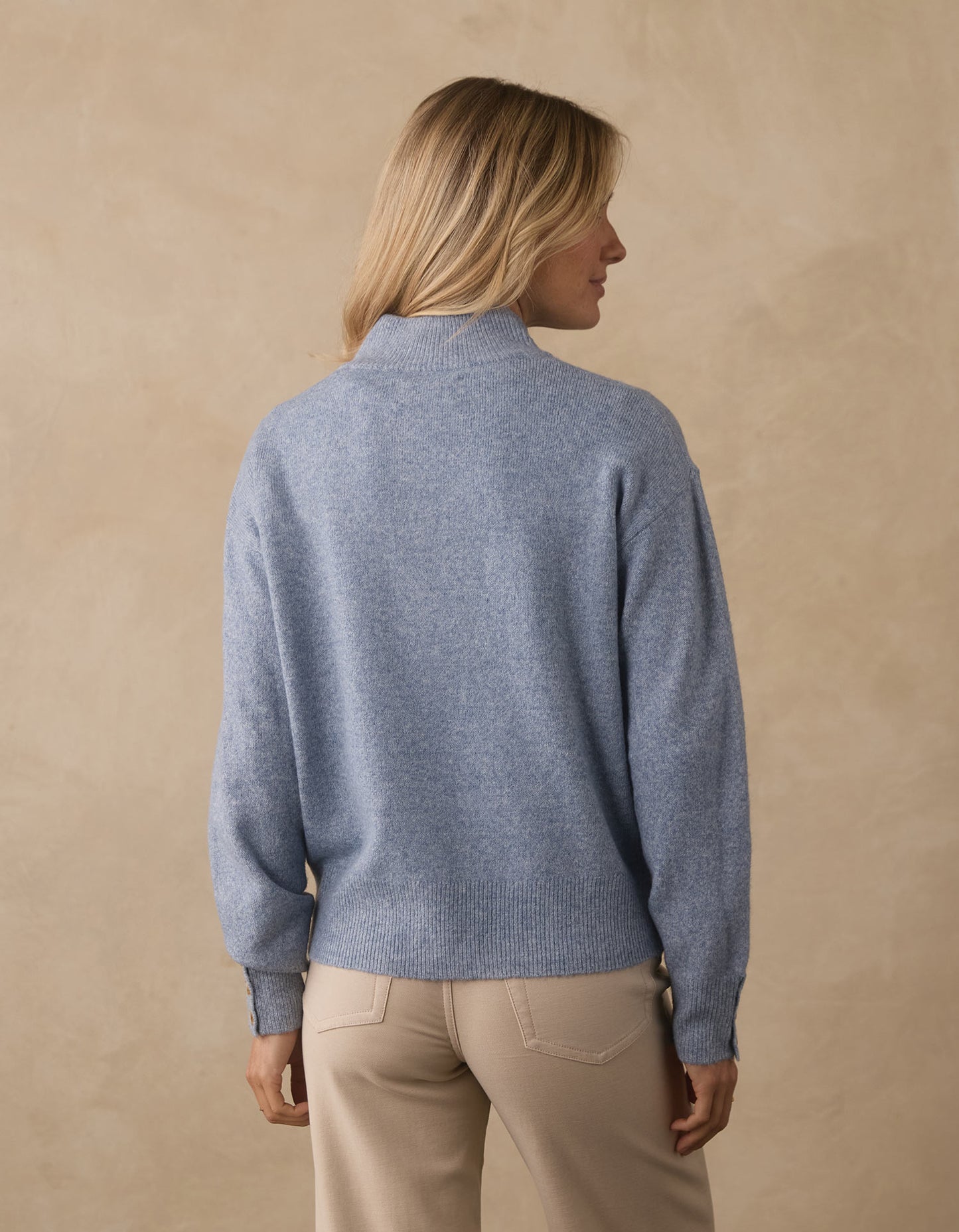 Marianna Button Popover Sweater in Vintage Blue
