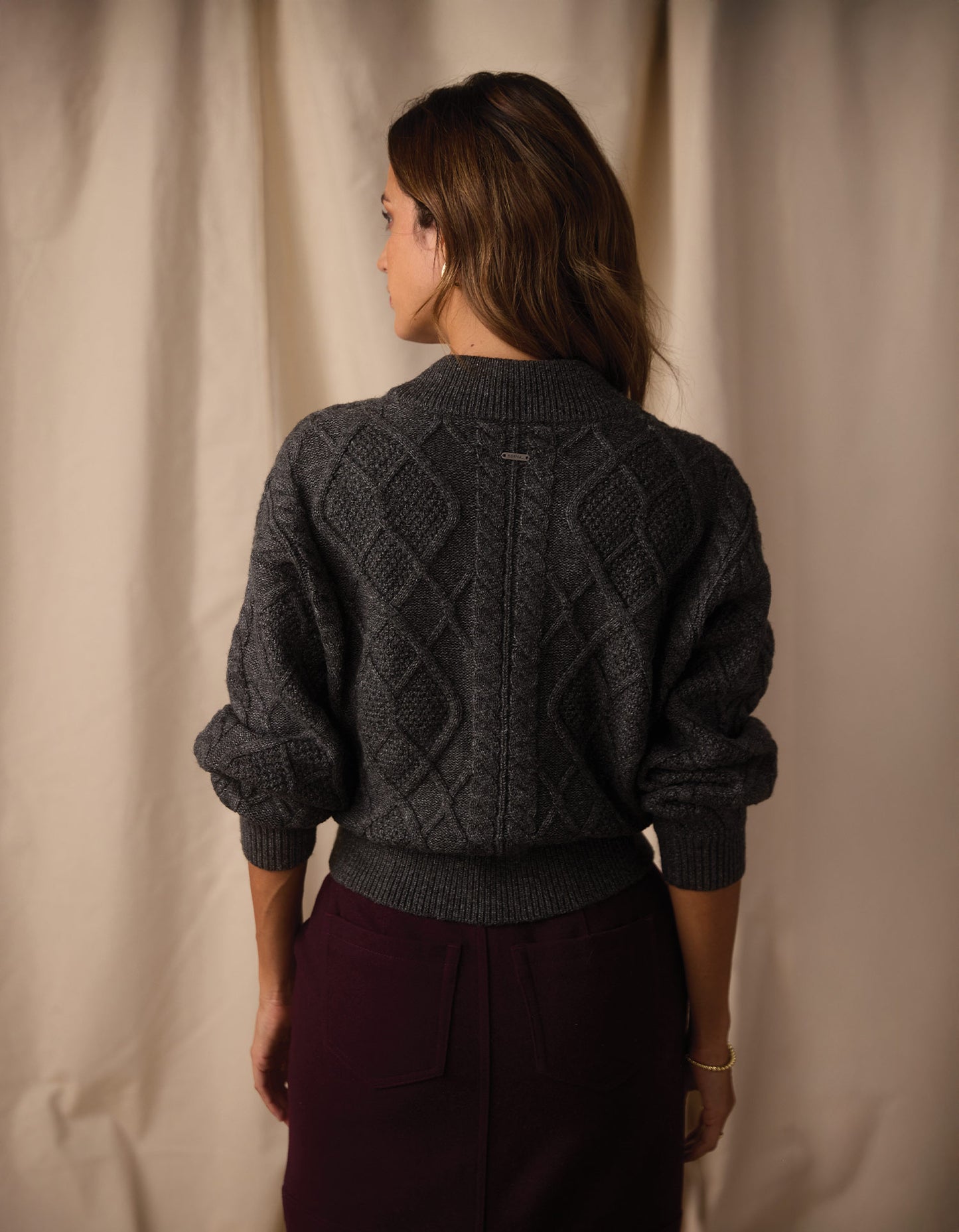 Mixed Cableknit Bomber in Charcoal