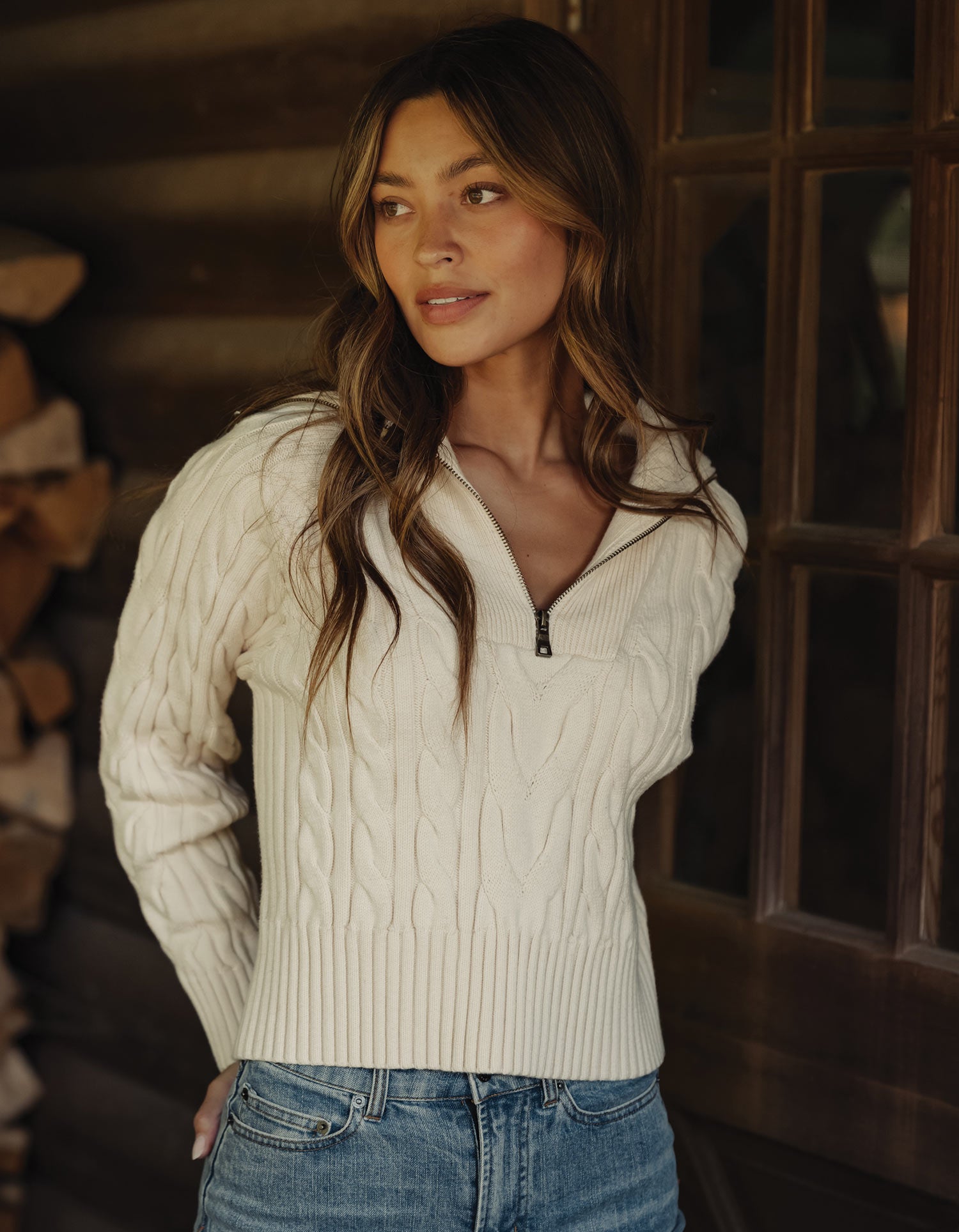 Lola Everyday Quarter Zip in Cream XS Lola Everyday Quarter Zip in Cream XS
