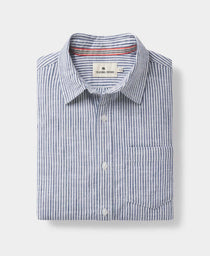 Lived-In Cotton Long Sleeve Button Up: Navy Railroad Stripe